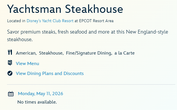 Yachtsman Steakhouse at Disney's Yacht Club Resort in Walt Disney World