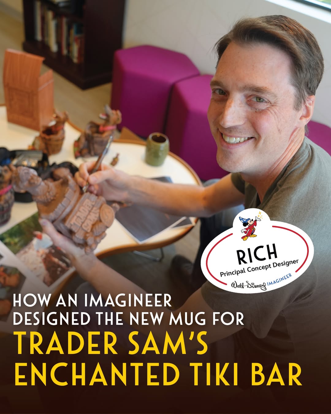 Walt Disney Imagineering shared a behind-the-scenes look at a new mug created for the 15th anniversary of Trader Sam’s Enchanted Tiki Bar, with the design coming from an active Imagineer.
