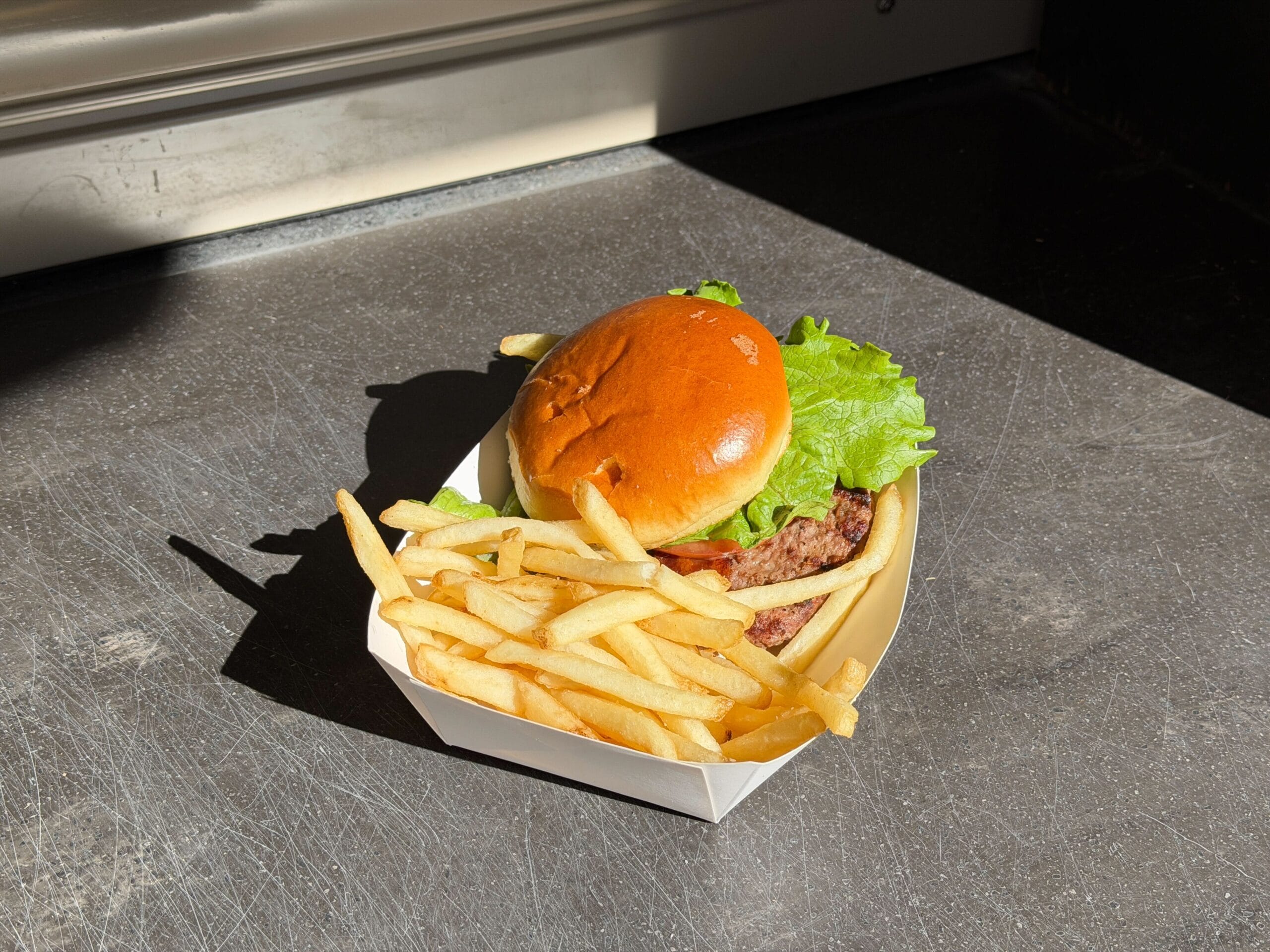 Burger at Harambe Market in Africa