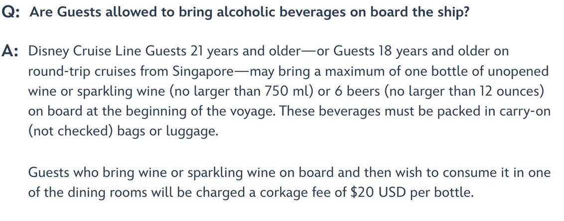 Disney Cruise Line Reduces Carry-On Wine Allowance, Reduces Corkage Fee