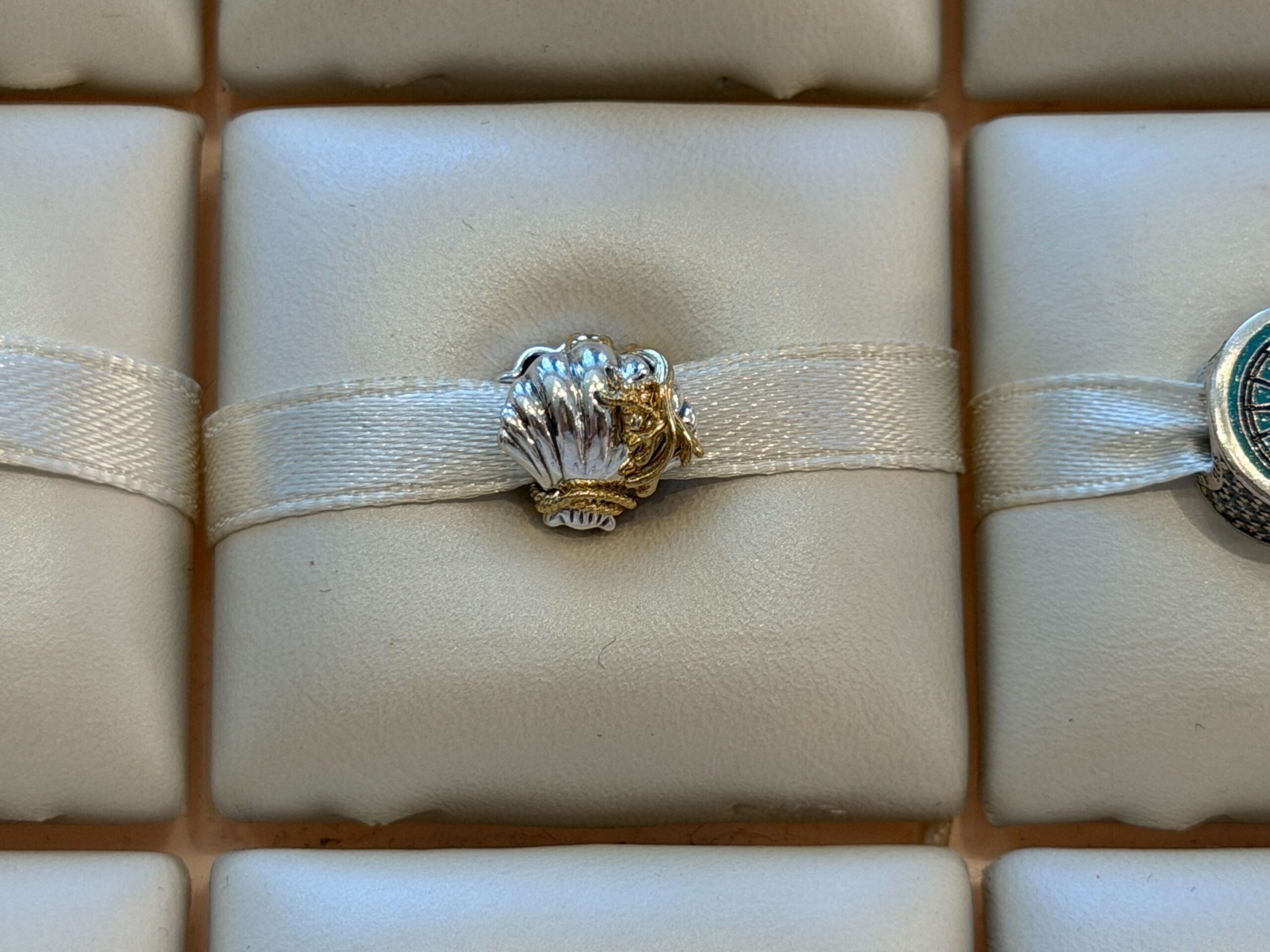 Front of Pandora Ariel with Diamond Shell Charm.