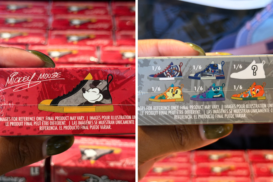 Mystery Lacer shoe figures themed to characters like Mickey, Orange Bird, and more now available at Disney California Adventure.