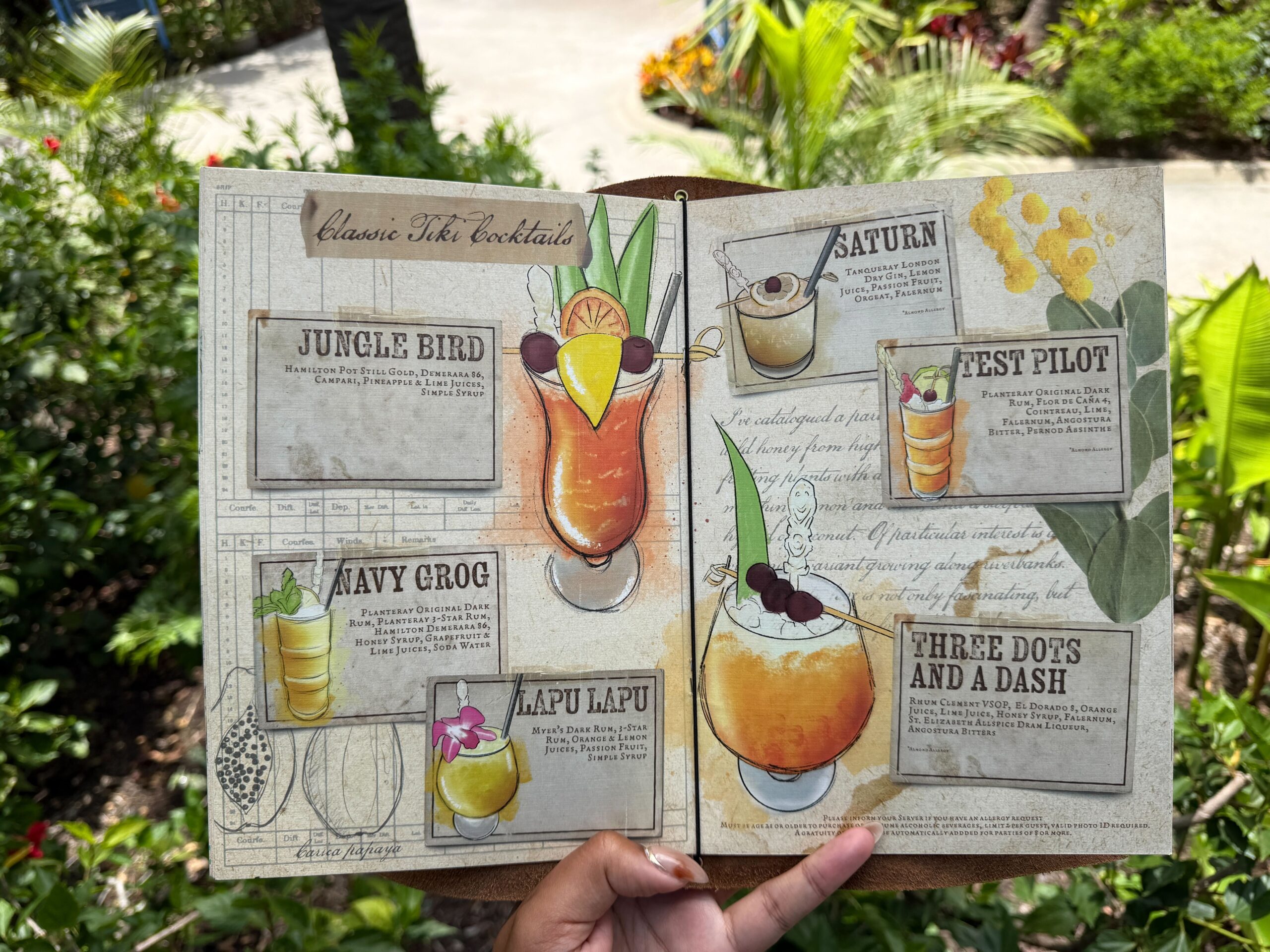 Disneyland Hotel Trader Sam's tiki bar menu.