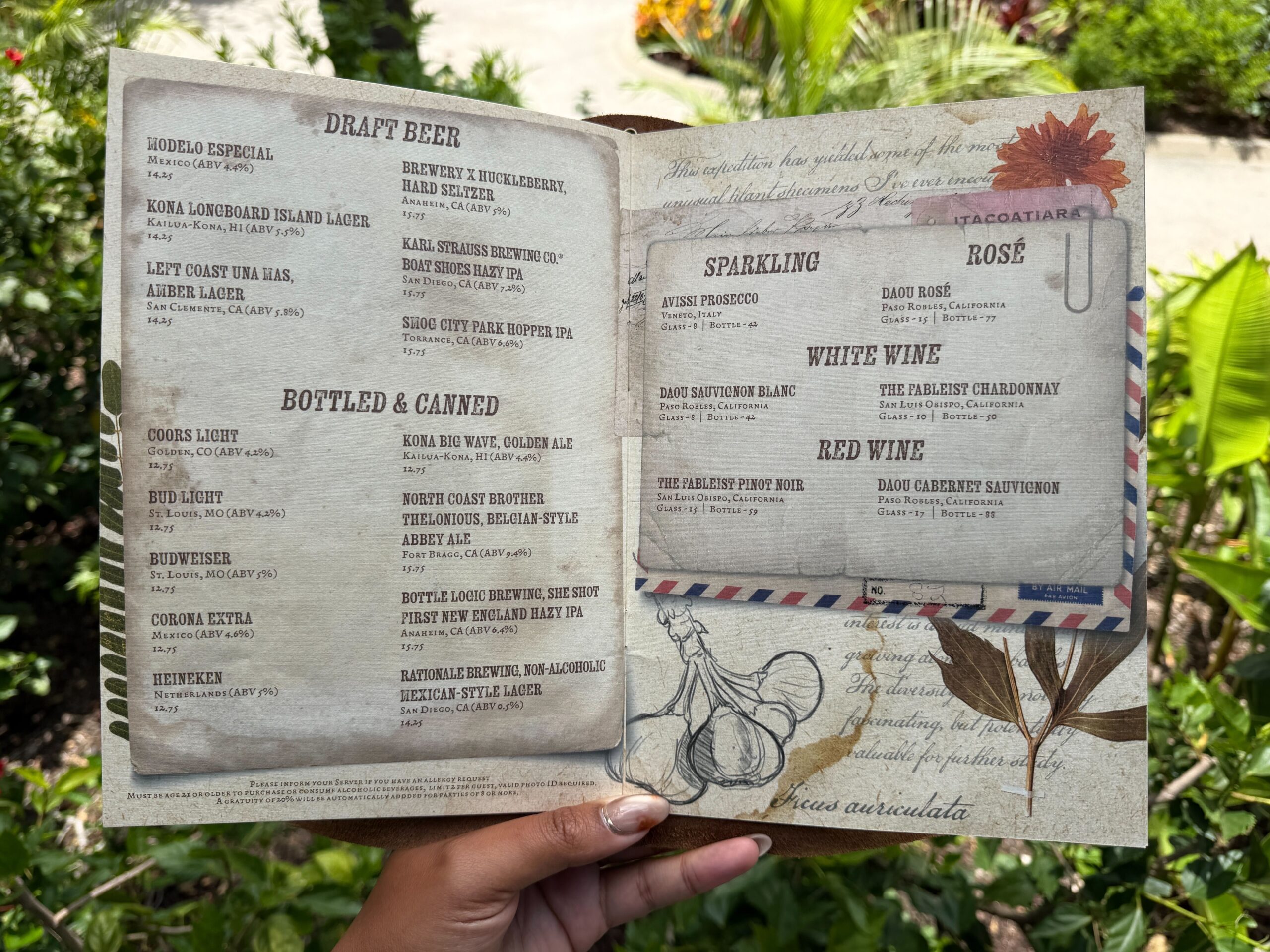 Disneyland Hotel Trader Sam's tiki bar menu.