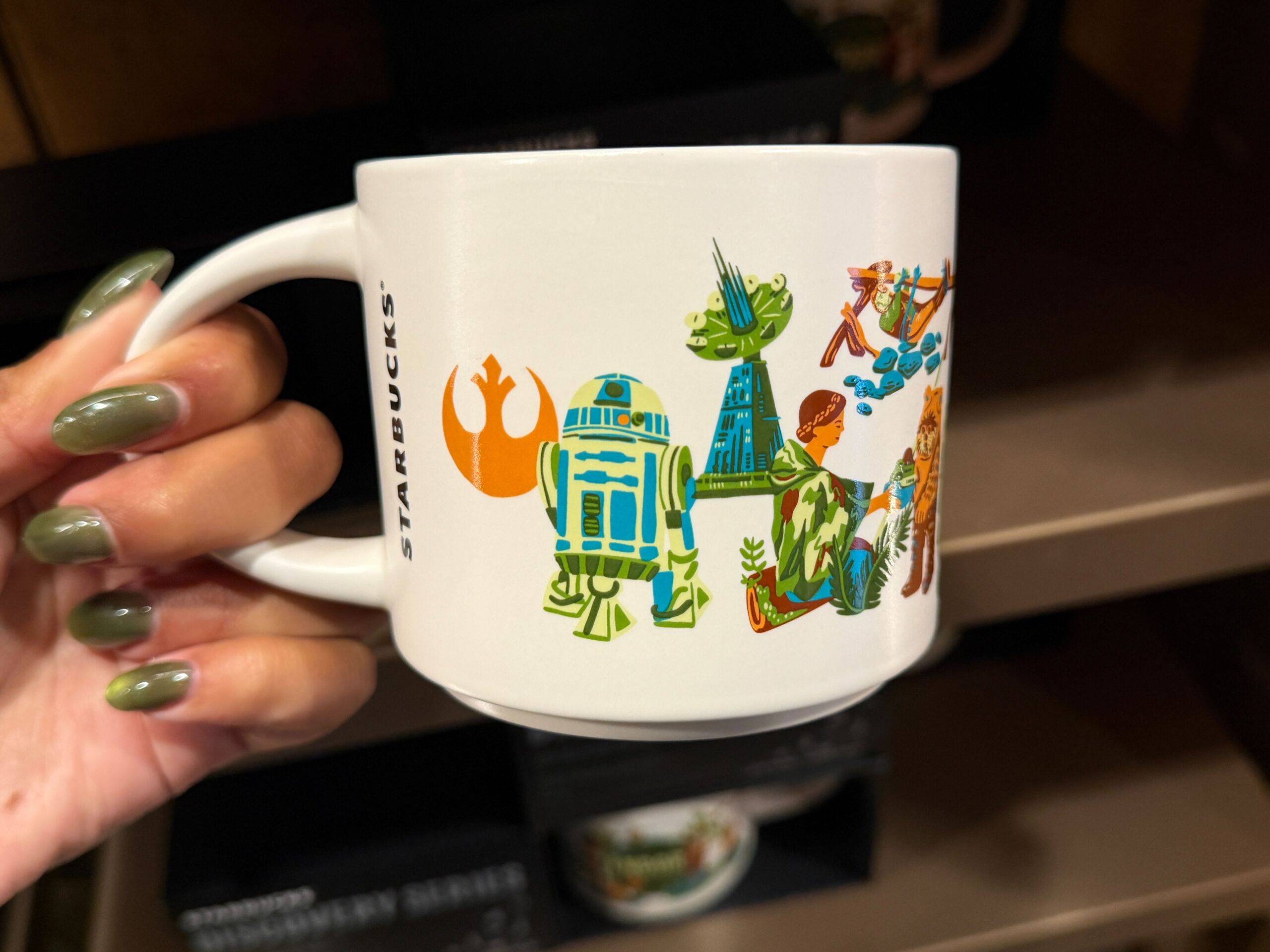 Star Wars Endor Starbucks Mug at Dok-Ondar's Den of Antiquities in Star Wars: Galaxy's Edge at Disneyland