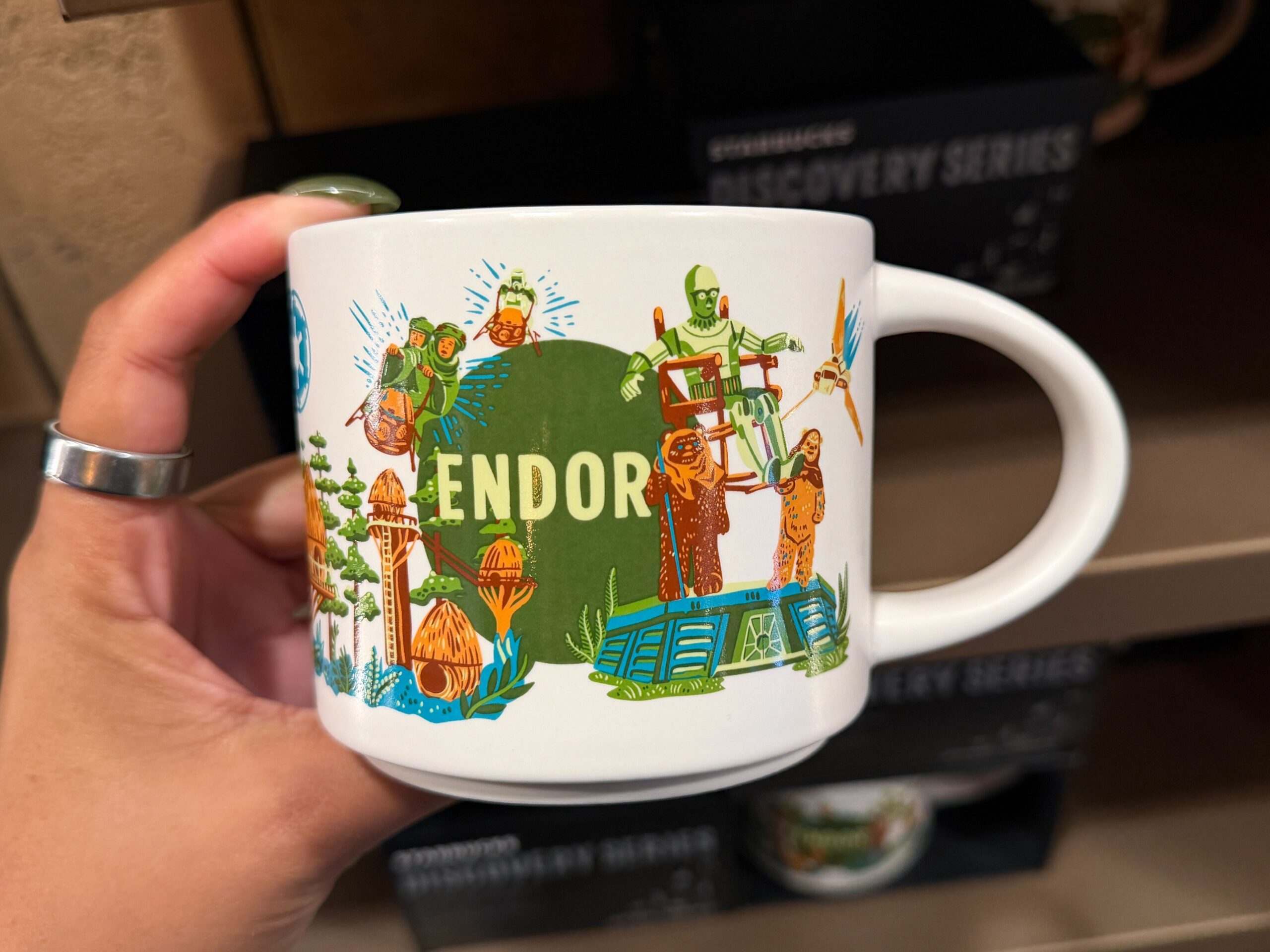 Star Wars Endor Starbucks Mug at Dok-Ondar's Den of Antiquities in Star Wars: Galaxy's Edge at Disneyland
