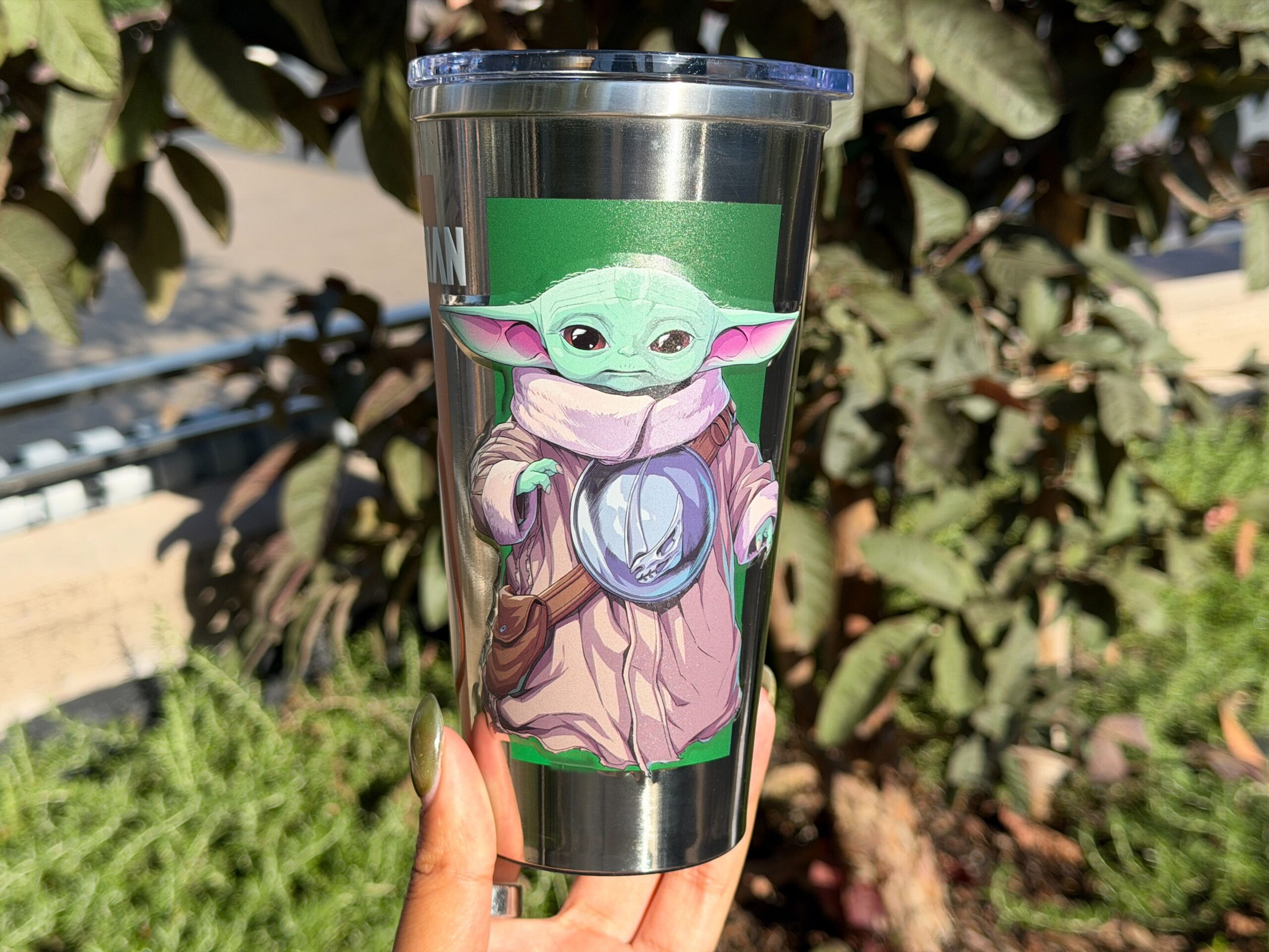 These tumblers feature images of Din Djarin (The Mandalorian or Mando) and Grogu (or Baby Yoda). They are limited to two per person, per transaction while supplies last.