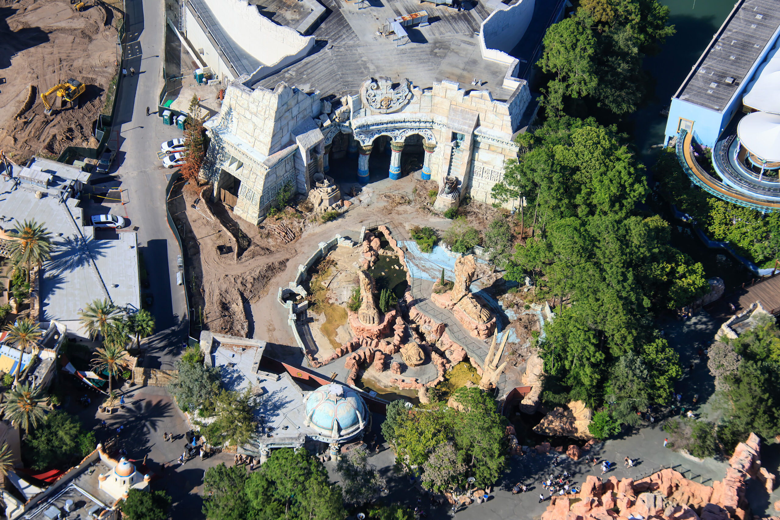Universal confirmed last year that Lost Continent in Islands of Adventure would be demolished to make way for new experiences. Construction walls went up in the area in recent weeks.