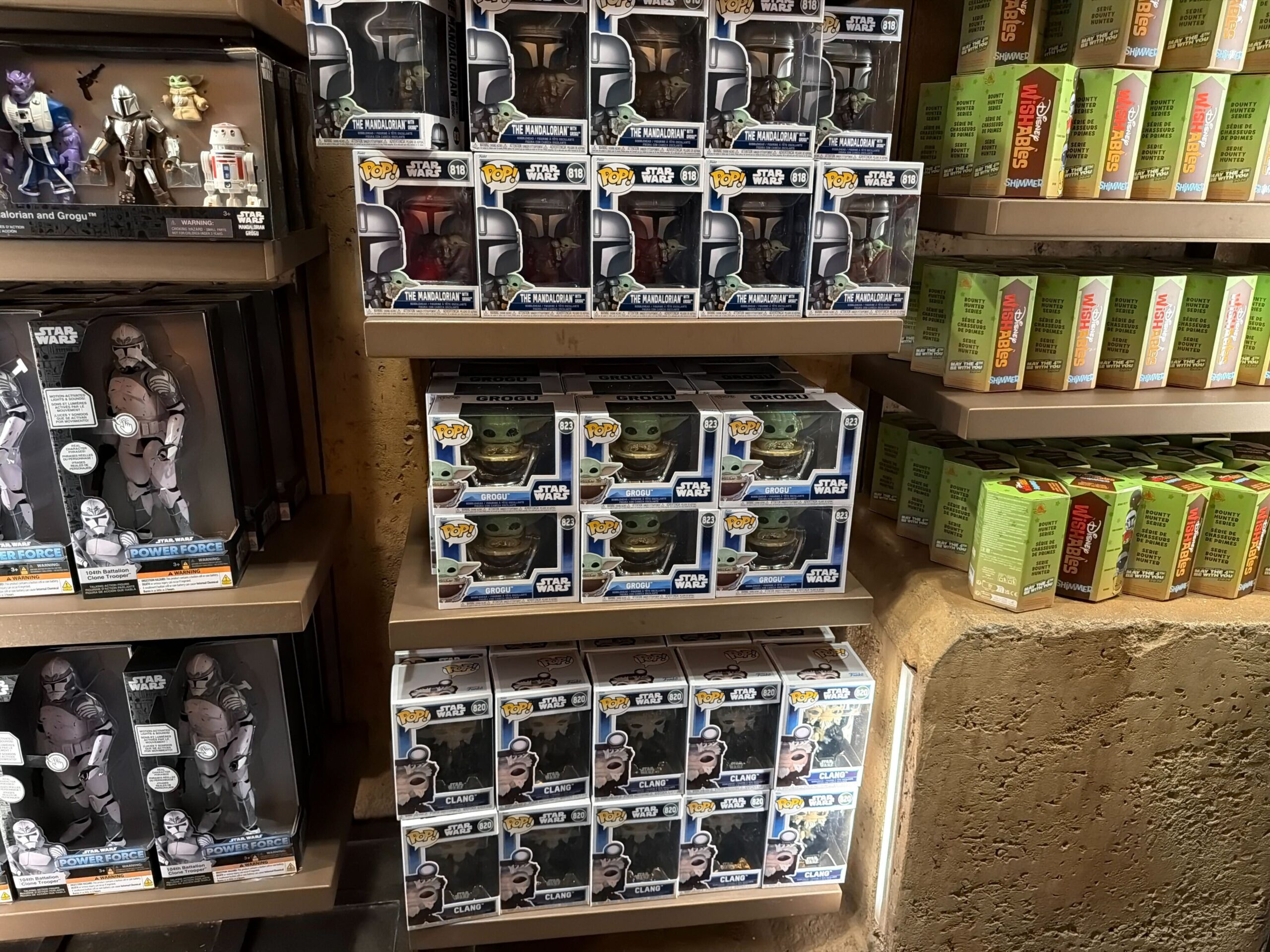 Star Wars Funko POP! figures at Dok-Ondar's Den of Antiquities in Star Wars: Galaxy's Edge at Disneyland