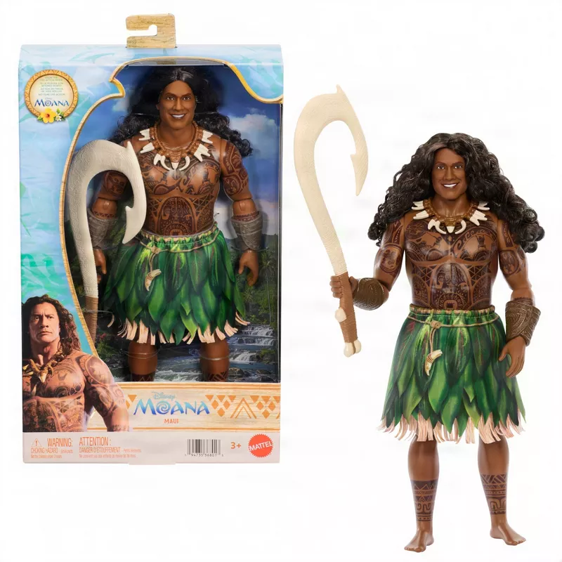 Similarly, based on the actor from the live-action film, this doll is based on Dwayne Johnson, who plays Maui. His clothes are also removable, and the doll features tattoos film fans will be familiar with from the original movie. He is also highly posable and comes with accessories like his fish hook, necklace, and wrist bracers.