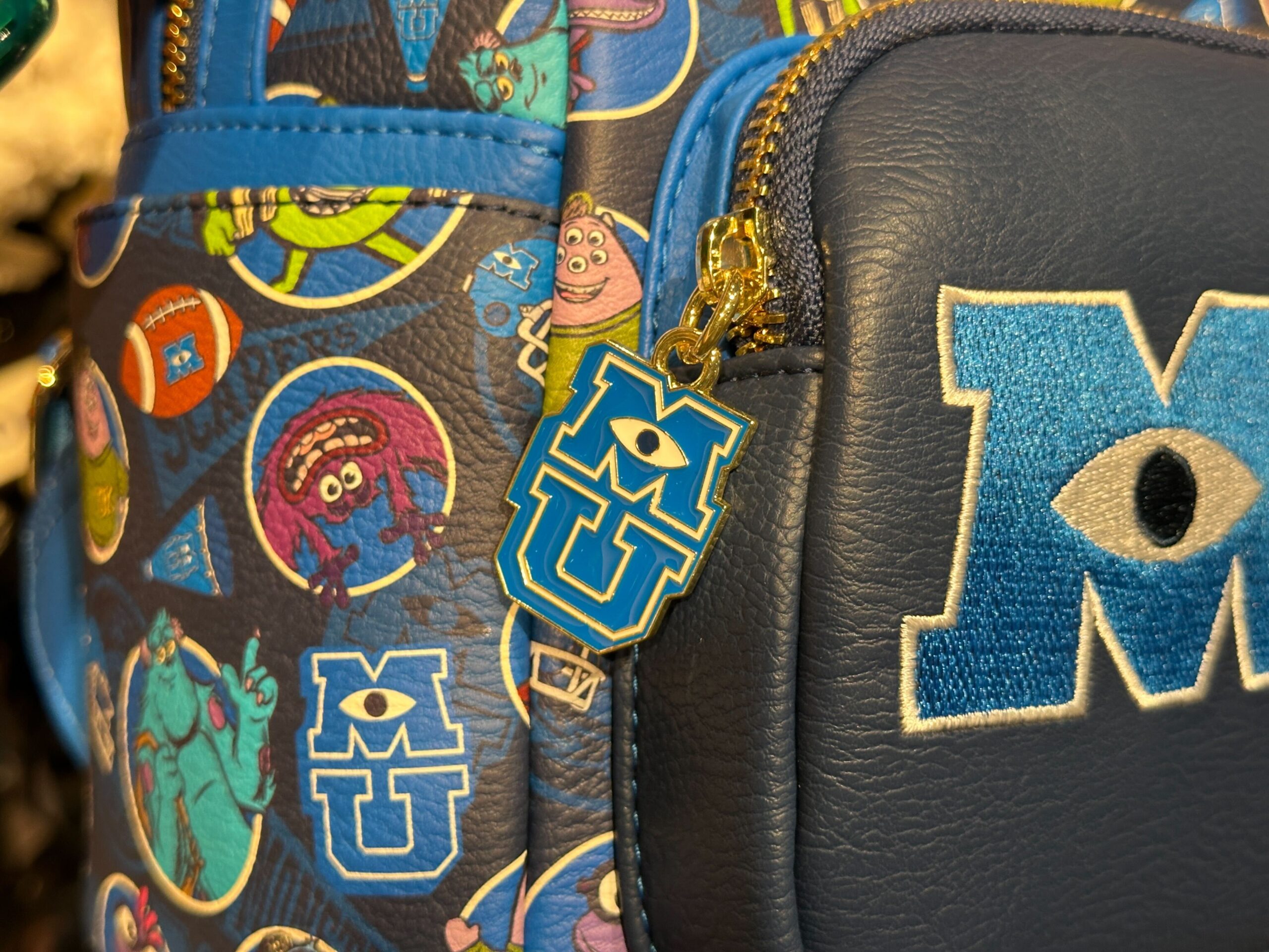 The same pattern on the front follows around to the back, as well as the inside of the bag. While the two backpack straps are plain blue.