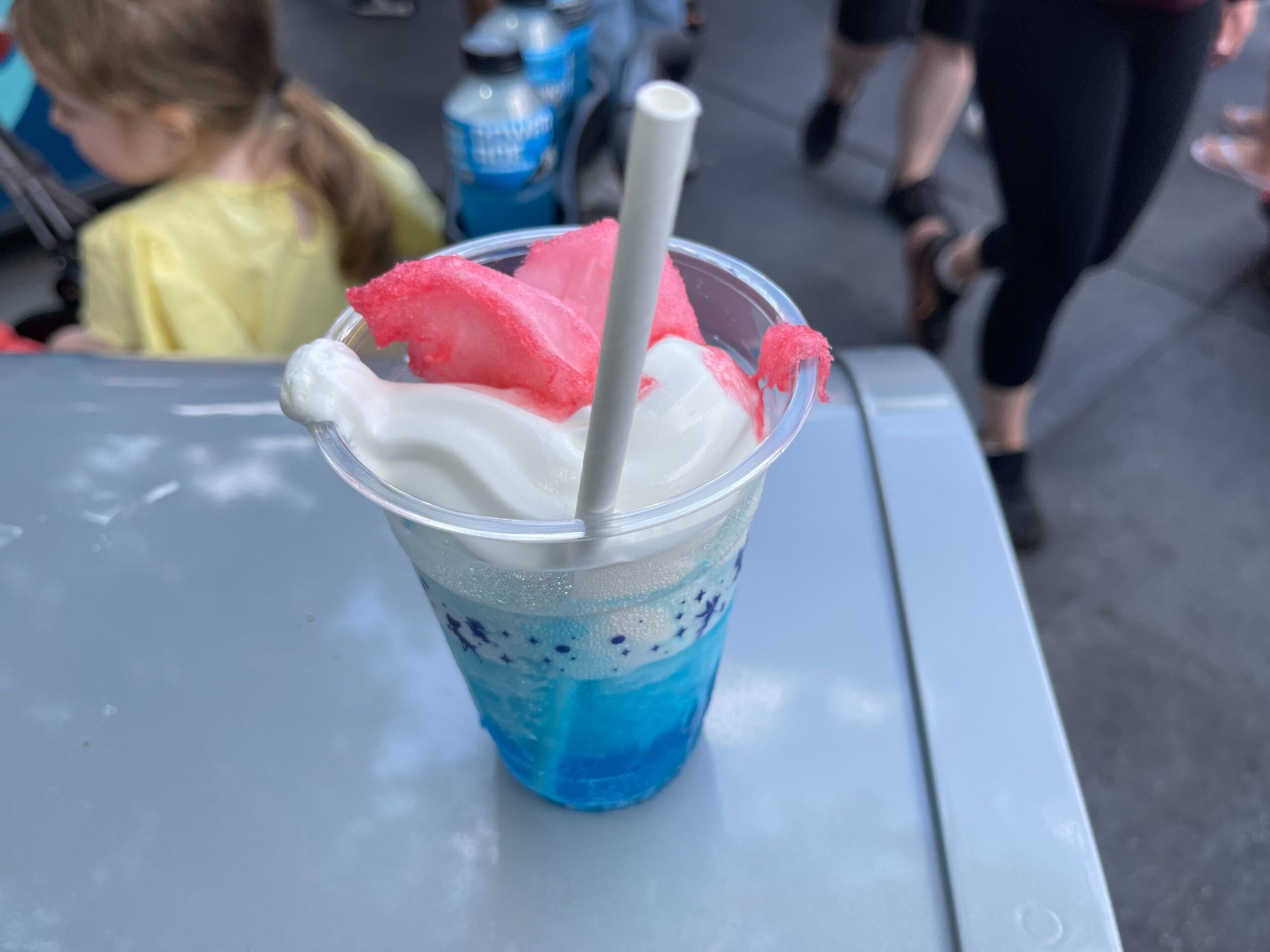 This is a very, very, very sweet treat. The blue raspberry Fanta taste is the primary one you will taste, with the second being the soft serve vanilla ice cream, followed by the cotton candy.