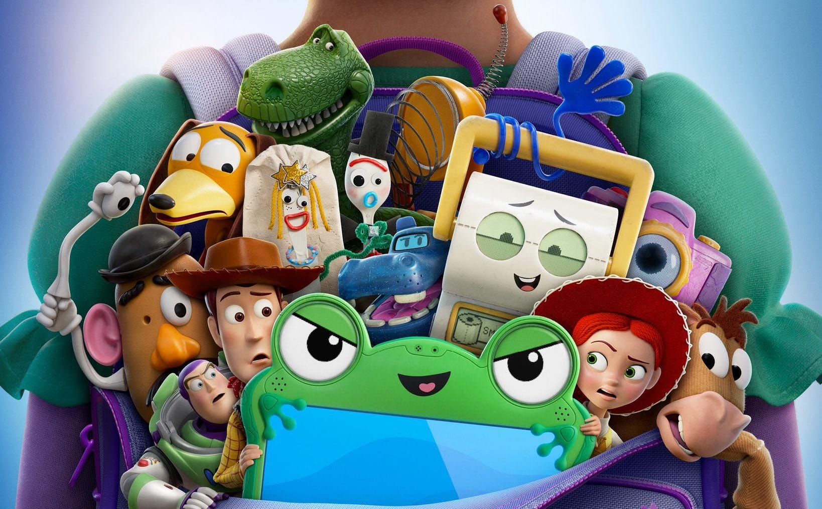 International poster for Toy Story 5 featuring returning characters like Woody, Buzz Lightyear, and Jessie, as well as new characters like Lilypad and Smarty Pants.