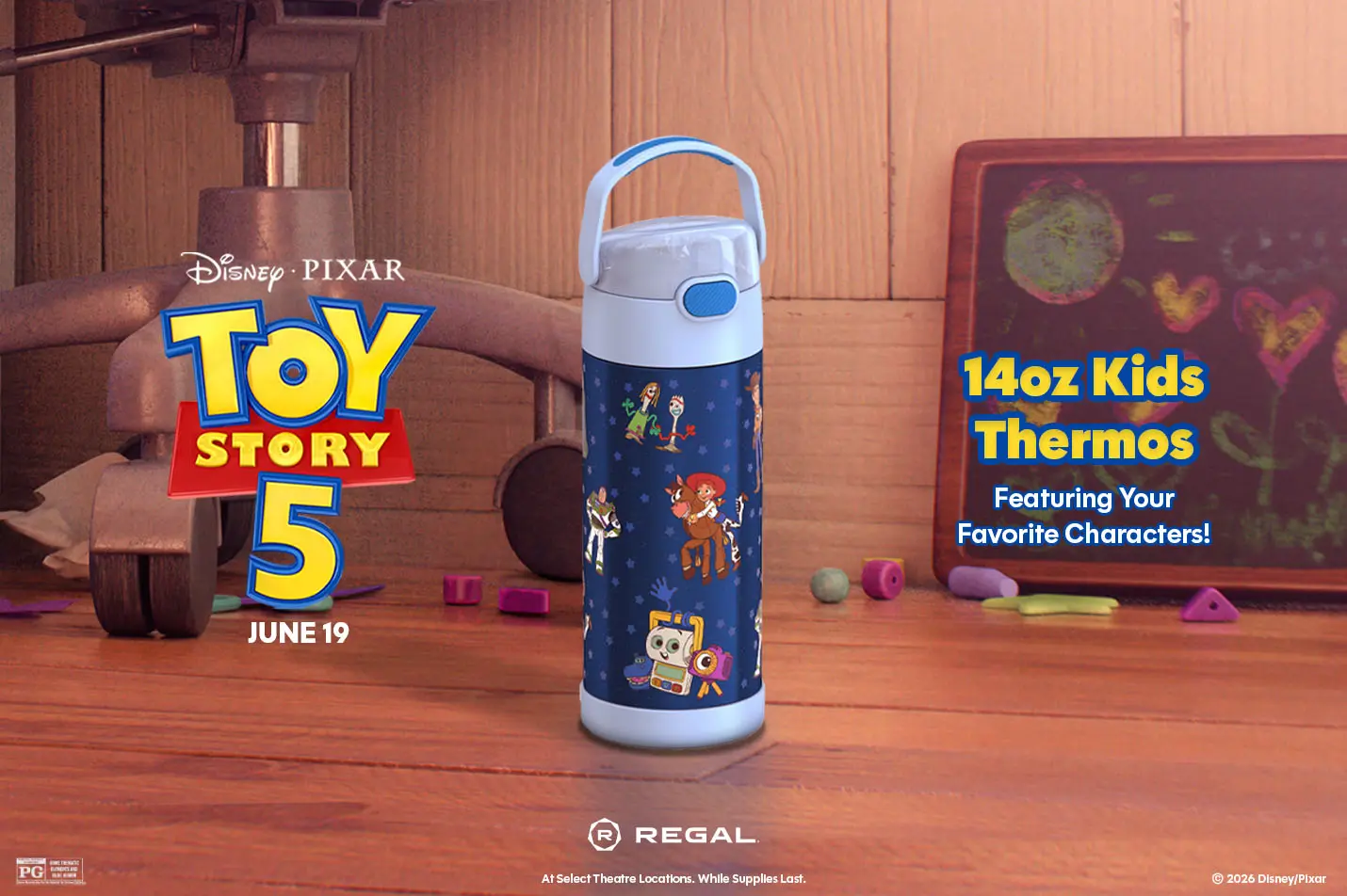 Regal Theaters Toy Story 5 kids thermos.