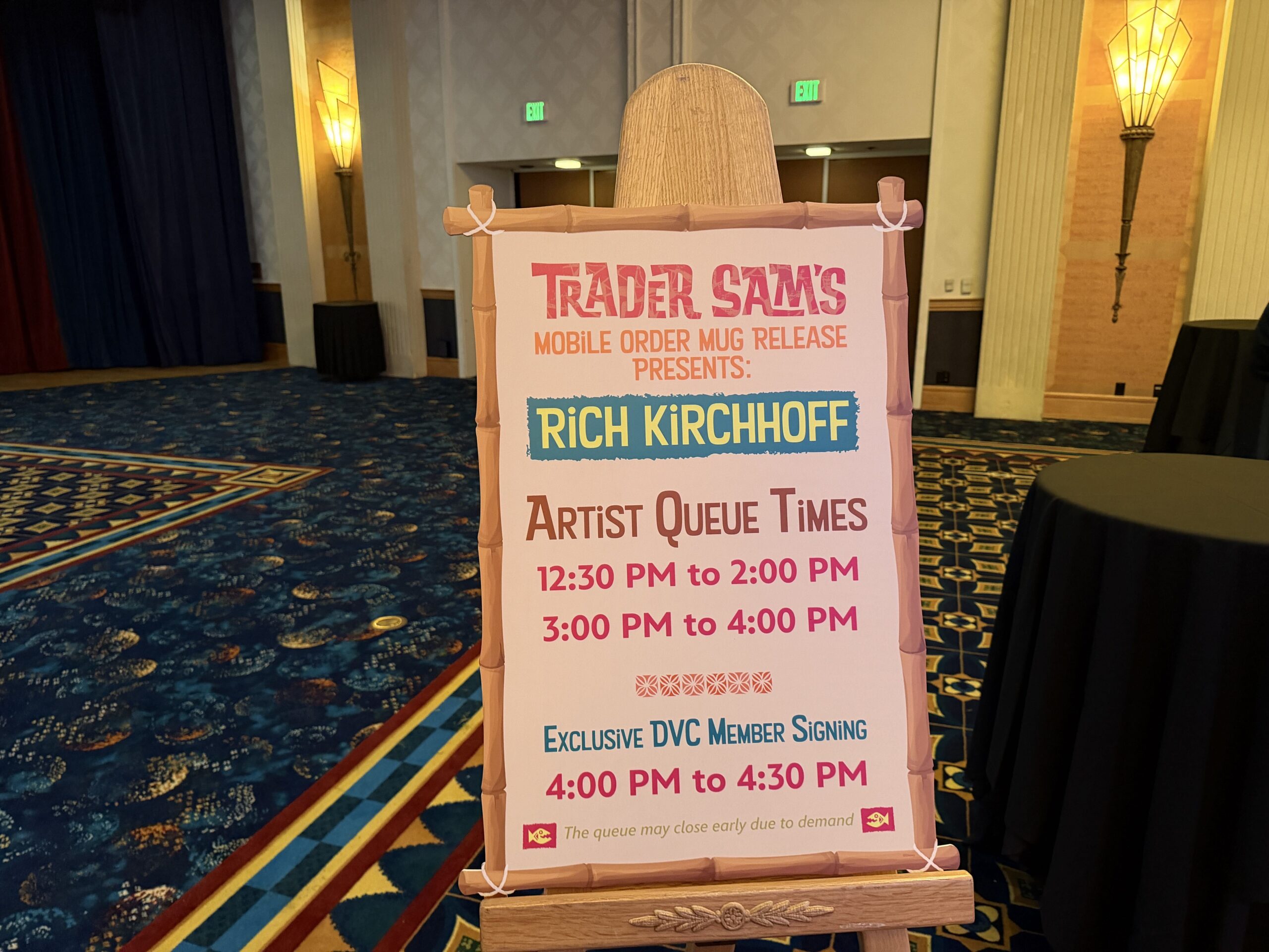 Kirchhoff is available for signings today from 12:30 p.m. to 2 p.m., 3 p.m. to 4 p.m., as well as from 4 p.m. to 4:30 exclusively for Disney Vacation Club members.