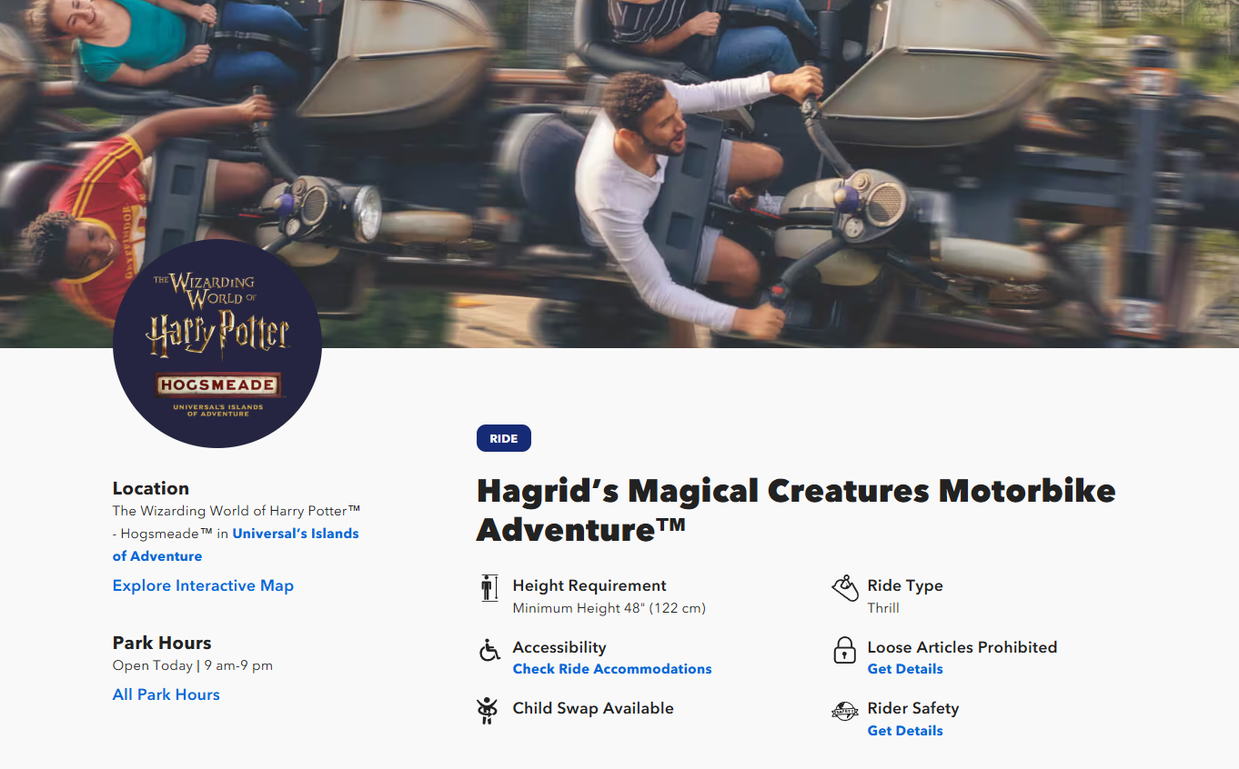 The change has been reflected on the landing page for the Hagrid ride as well.