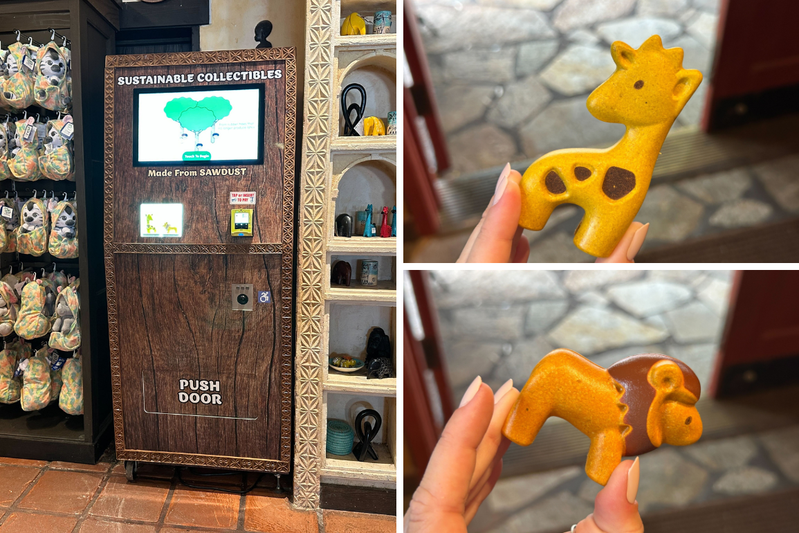 Sustainable animal figure machine installed at Disney's Animal Kingdom. Creates two figure options: Giraffe and lion.