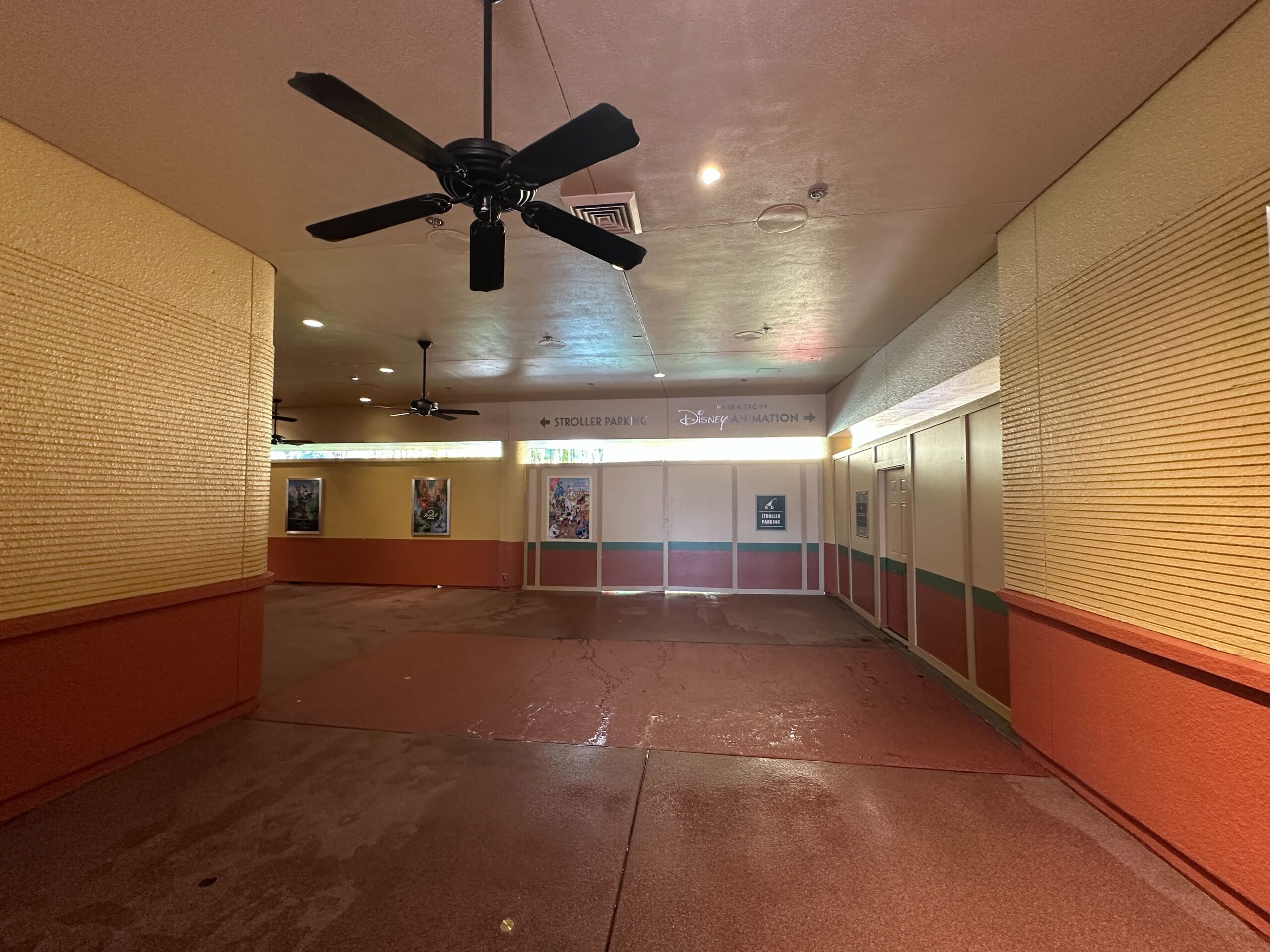In the back of the courtyard is The Magic of Disney Animation building, which used to be Star Wars Launch Bay. This will be the entrance to the attractions inside once it opens. Under the giant sorcerer hat, there is stroller parking.