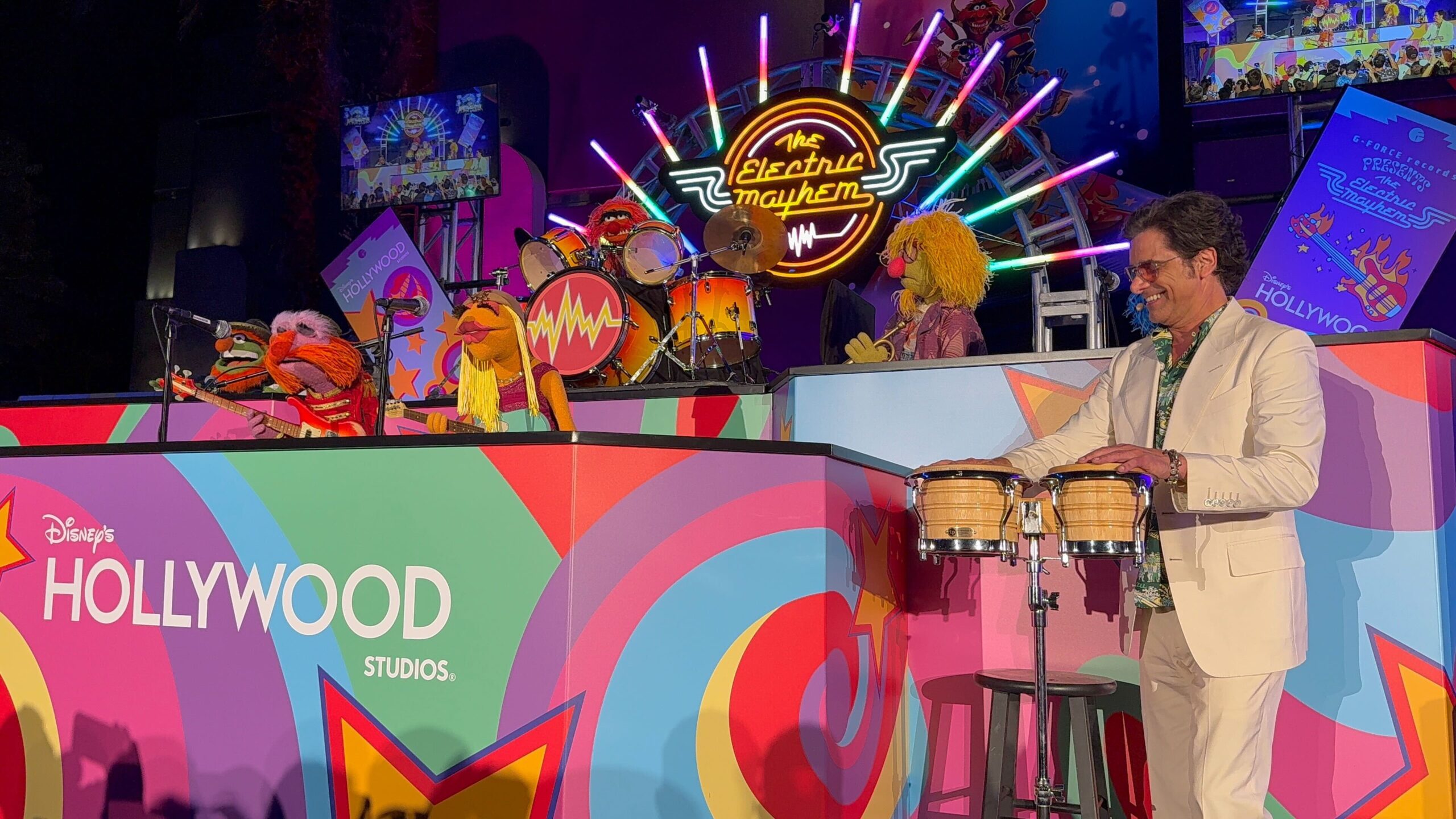The Electric Mayhem & John Stamos Open Rock 'n' Roller Coaster Starring The Muppets