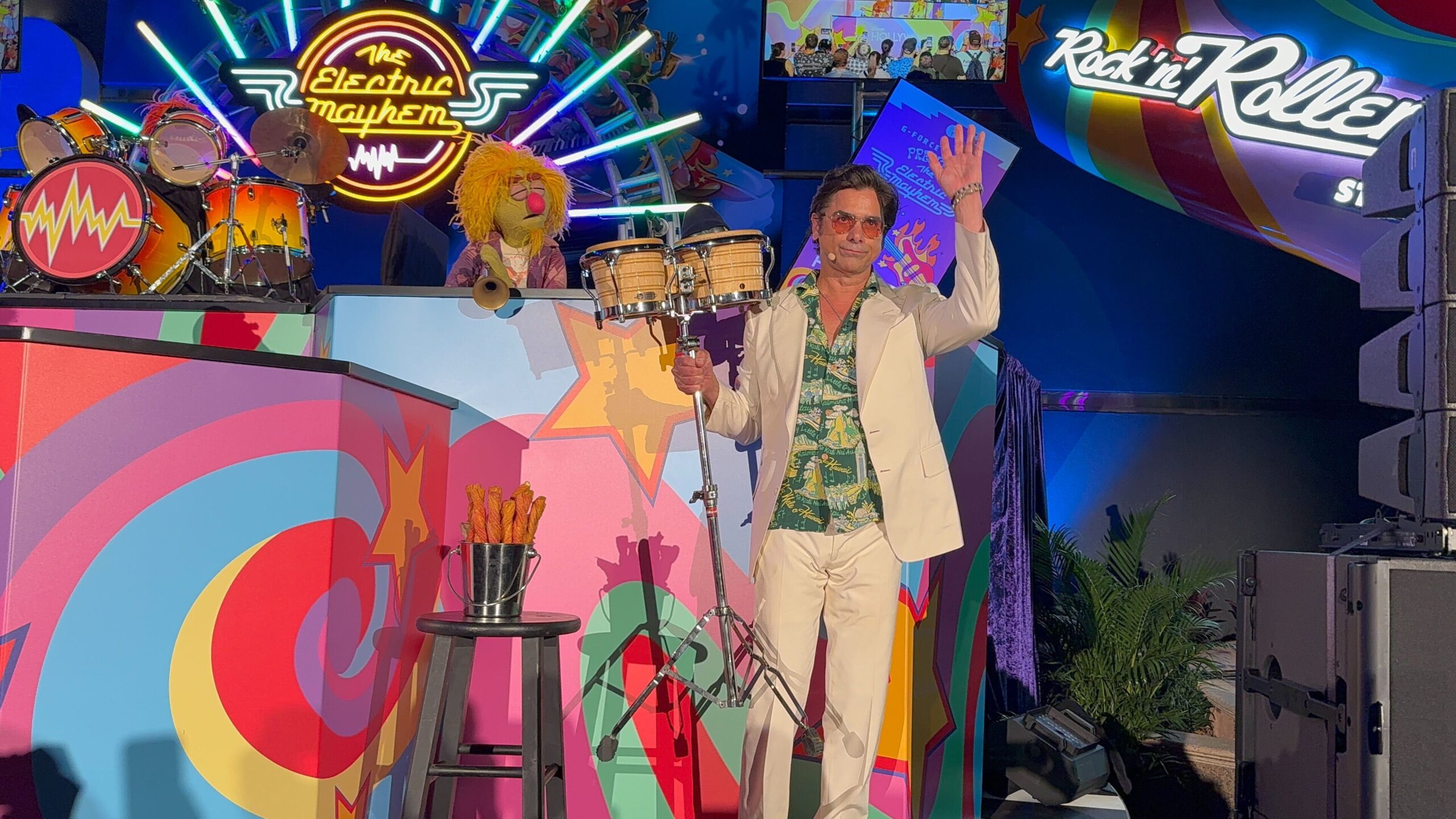 The Electric Mayhem & John Stamos Open Rock 'n' Roller Coaster Starring The Muppets