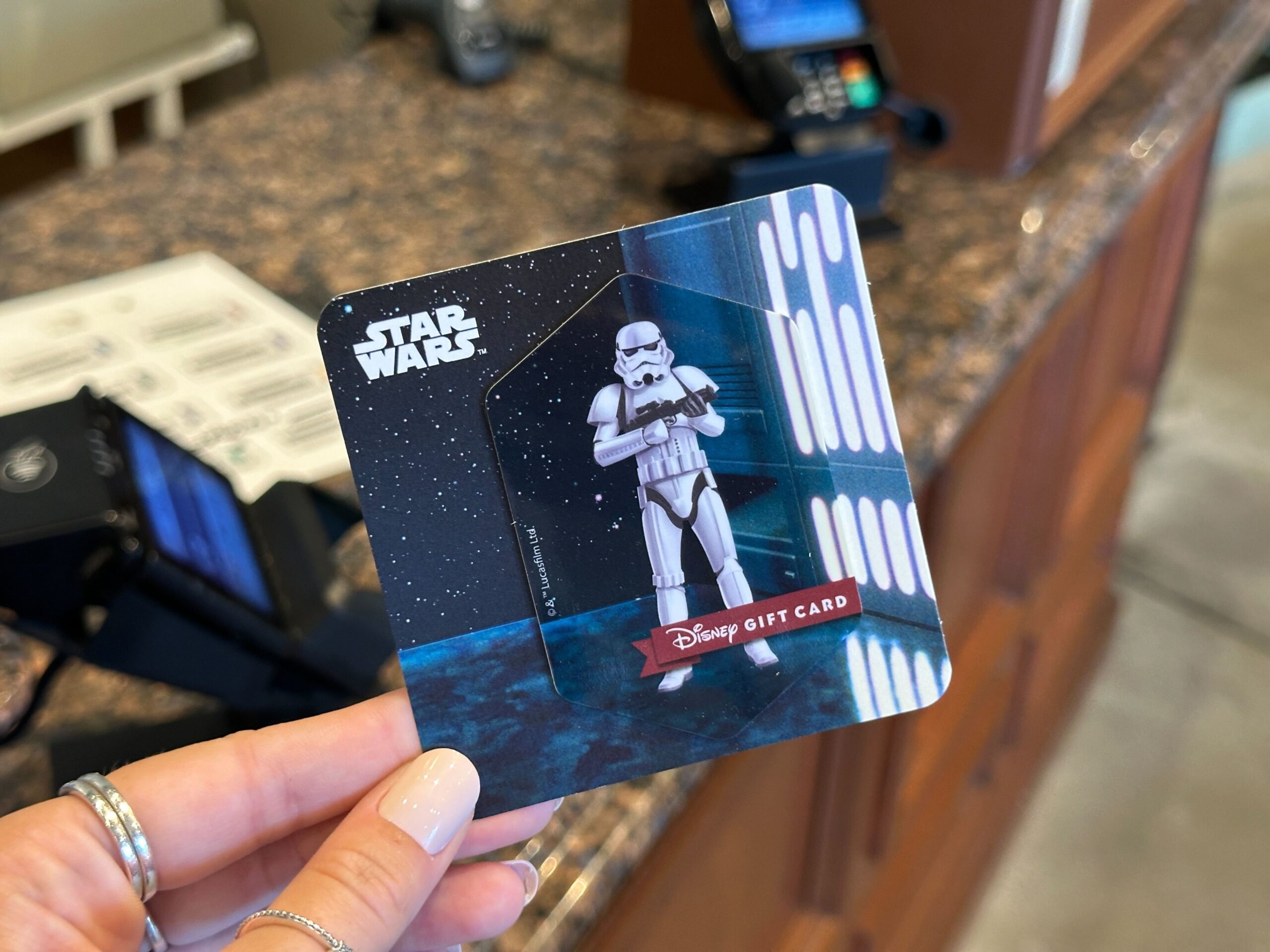 Walt Disney World has three new Disney Gift Card designs featuring Star Wars characters. We found them at Star Wars Galactic Outpost in Disney Springs.