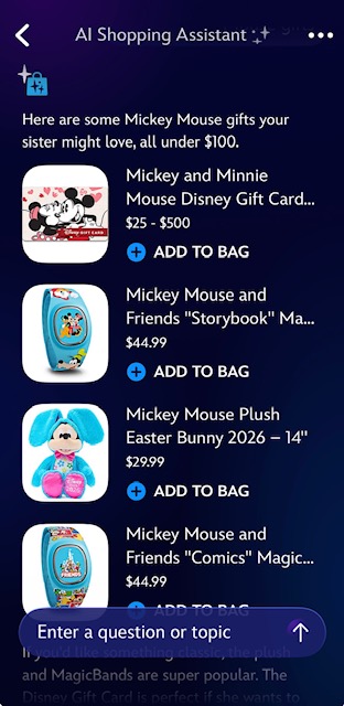 Select shoppers now have access to an AI Personal Shopping Assistant pilot program in the Disney Store iOS App.