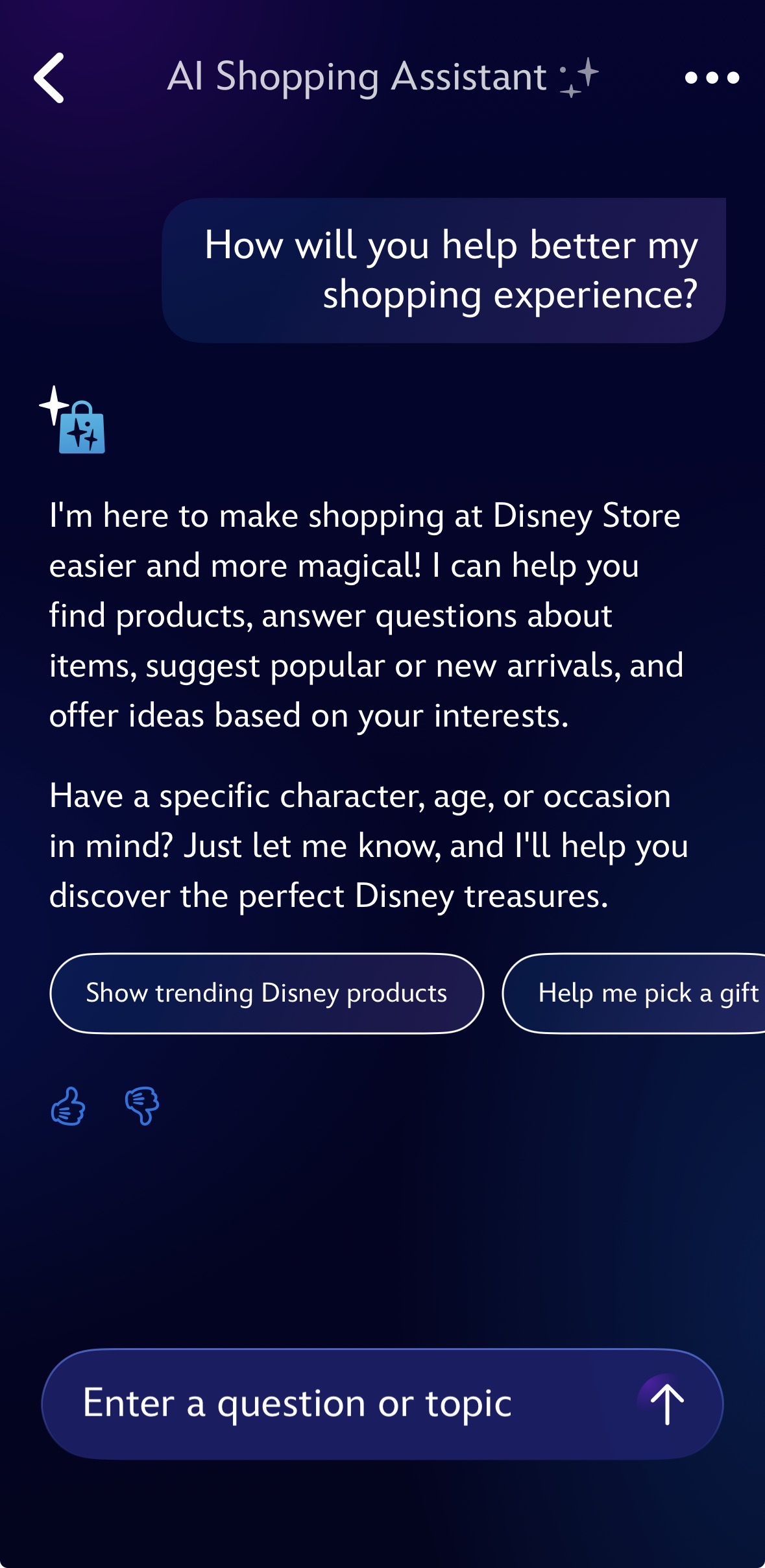Select shoppers now have access to an AI Personal Shopping Assistant pilot program in the Disney Store iOS App.