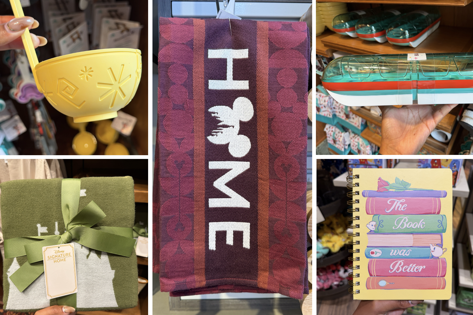 A large assortment of new Disneyland Resort merchandise has arrived, including several character-inspired notebooks, Starbucks drinkware, kitchen accessories, and Disney Signature Home items.