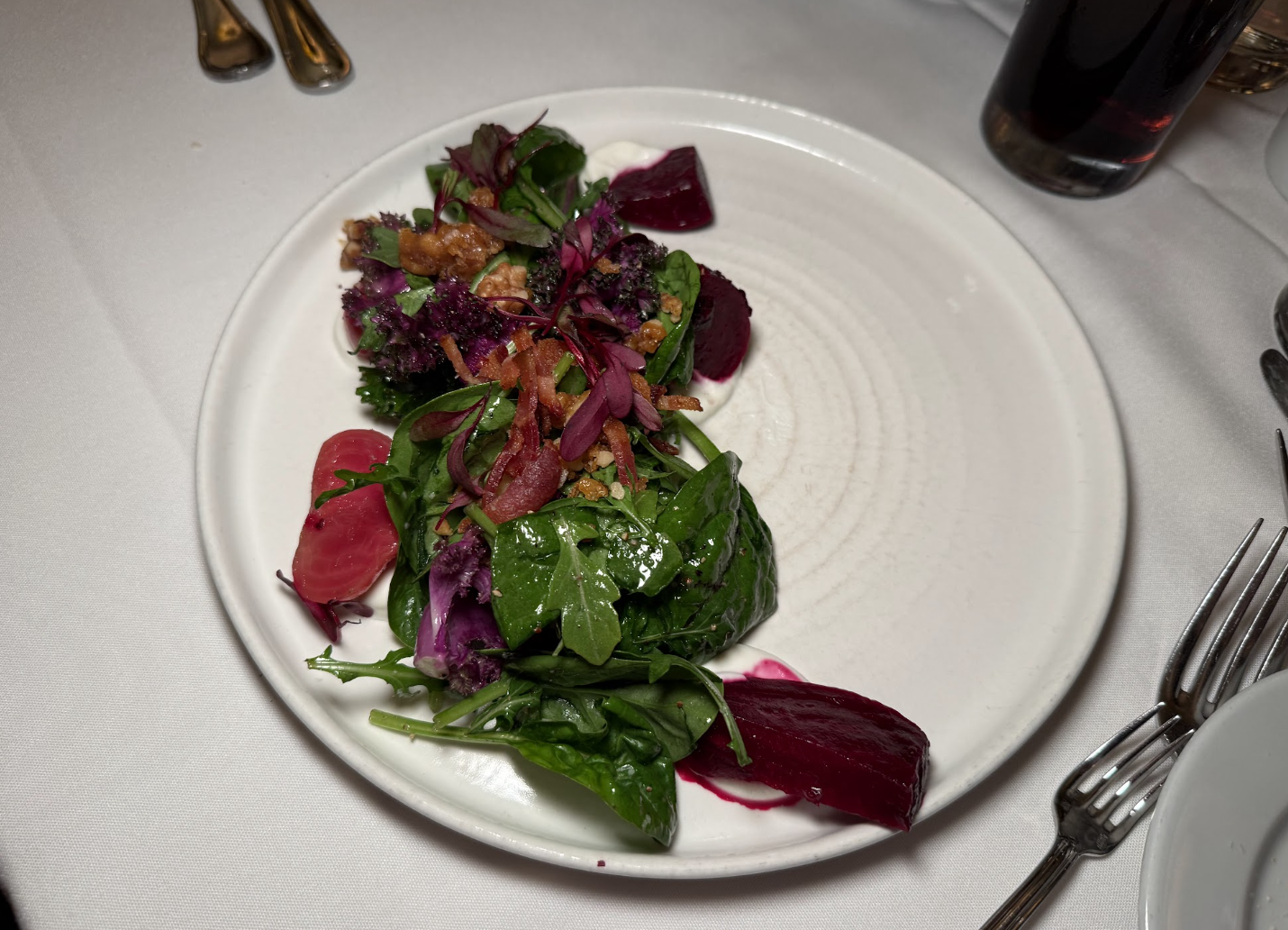 This salad is everything you'd want it to be. You have the sweetness of the beets and candied nuts, which blend well with the savory profile of the cheese. The kale was excellent and very fresh.