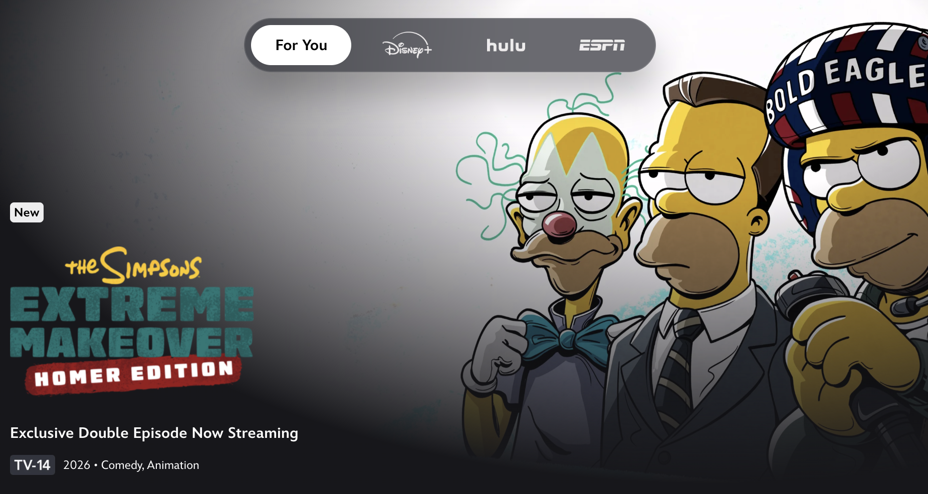 In this Disney+ exclusive double-episode, Homer and Marge's fun couples' date night goes off the rails when Marge learns Homer left the kids unsupervised with only the doorbell camera as a babysitter. Frustrated with her imperfect husband, a tipsy Marge stirs up a trilogy of fantasies of a different Homer. The special guest stars Betty Gilpin, with musical guests Laufey, and Tegan and Sara.
