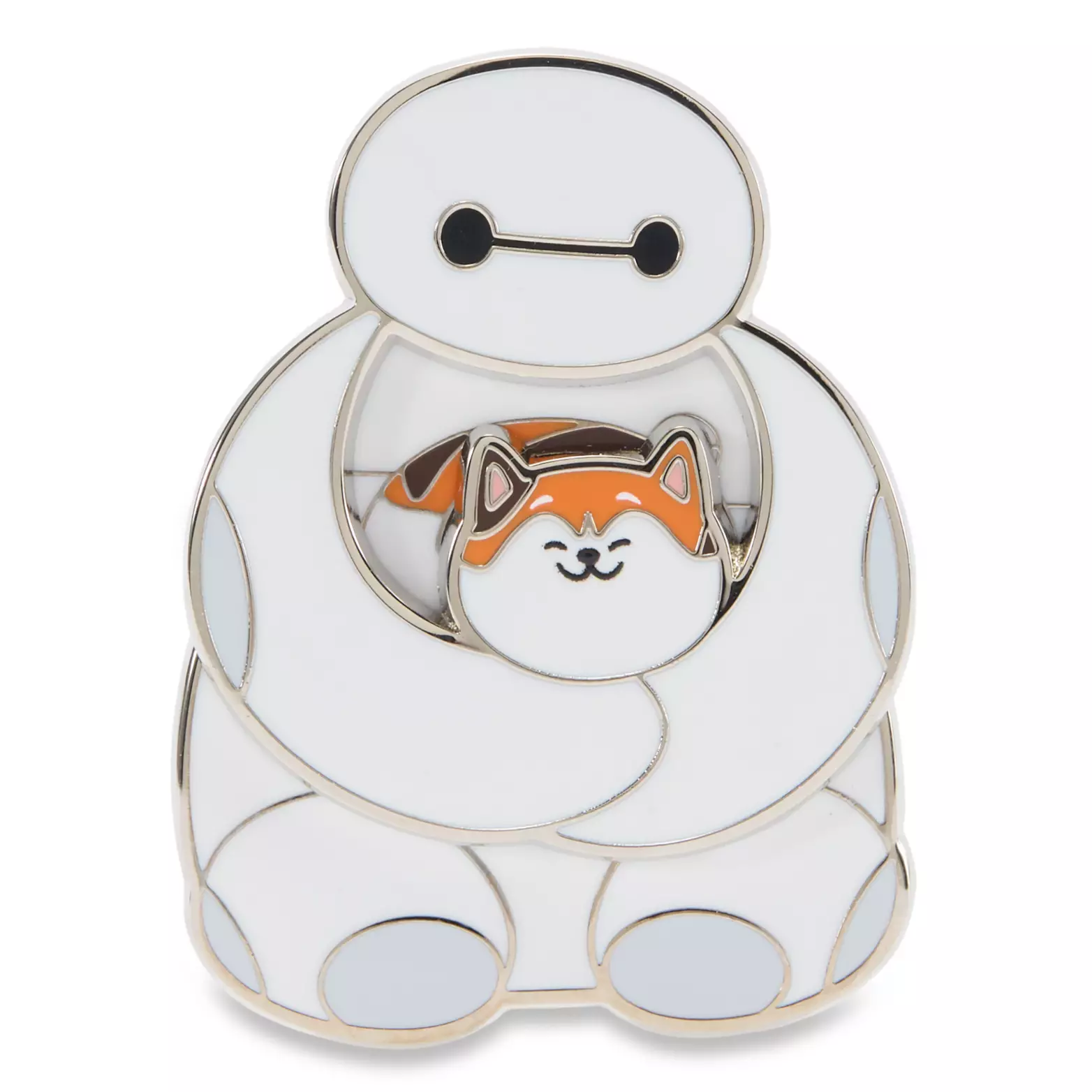 In this pin, we see a chibi-looking Baymax holding Mochi the cat from Big Hero 6.