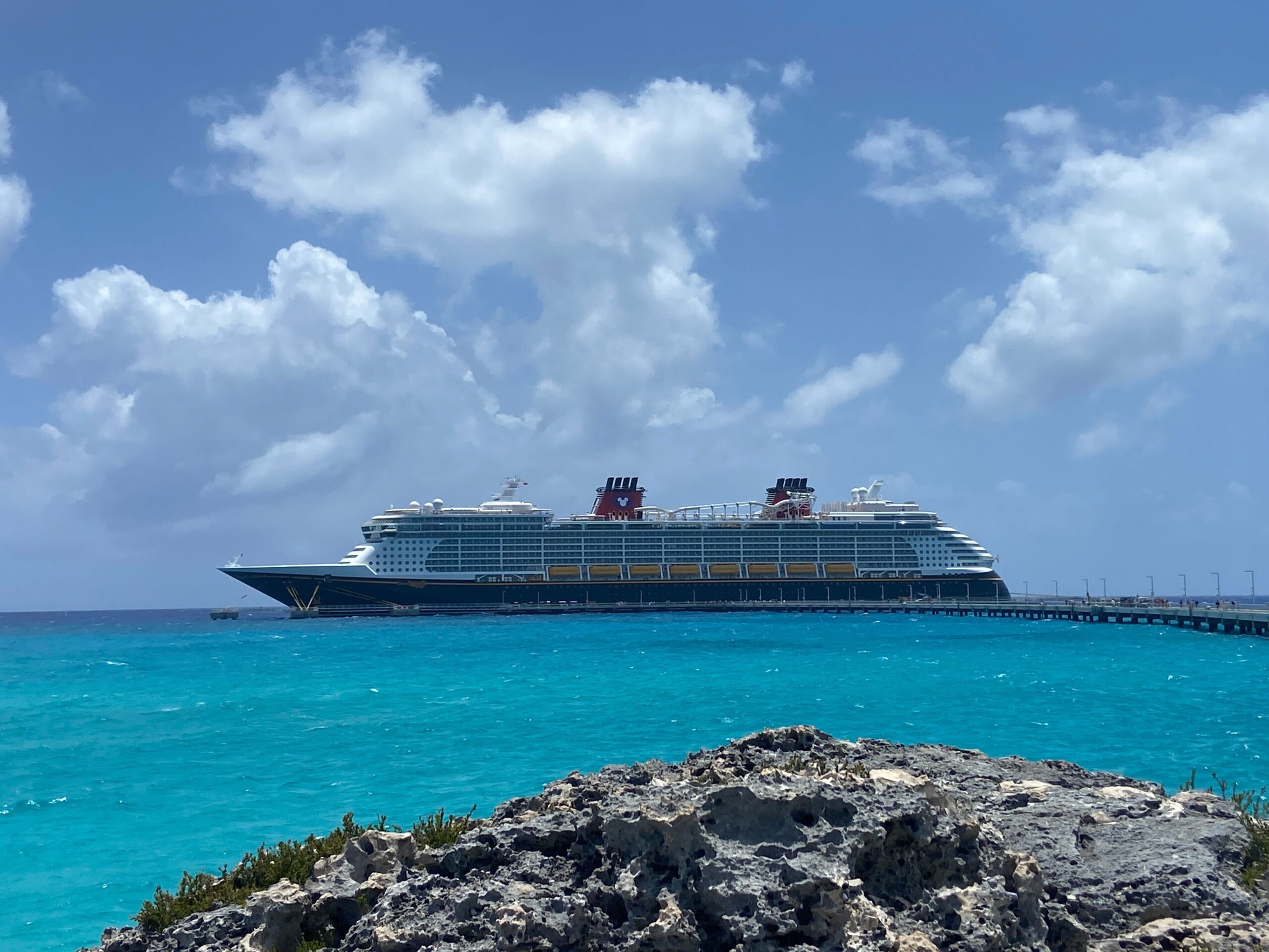 Disney Fantasy cruise ship docked at Lookout Cay