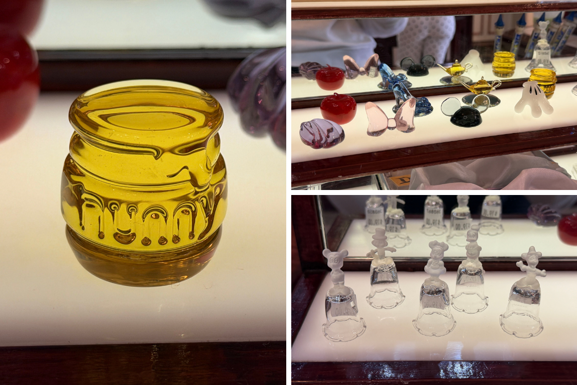 New merchandise at Crystal Arts in Disneyland, including selling advent calendar pieces separately.