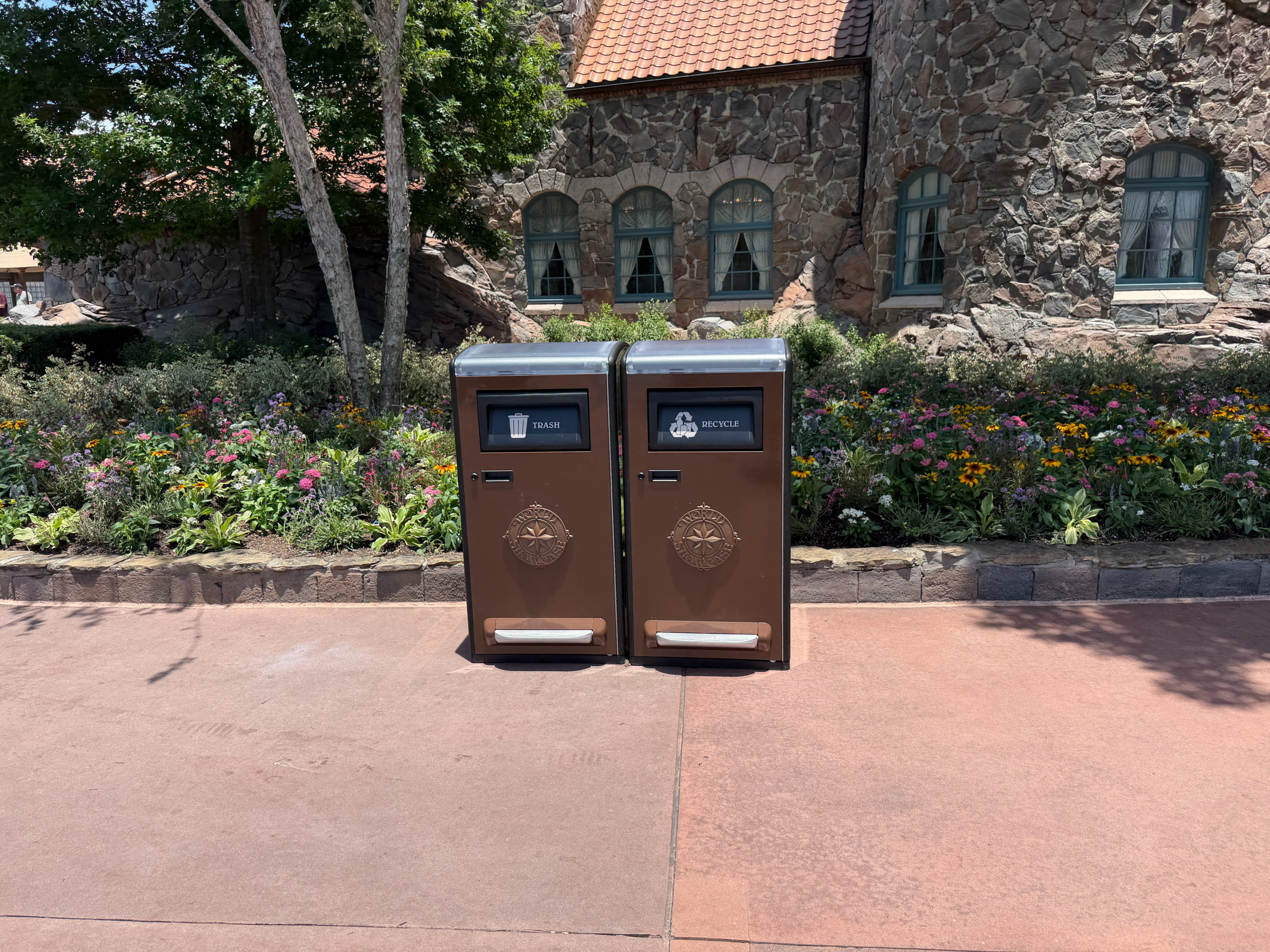 Just a few days ago, we saw these new bins at the World Showcase entrance, Port of Entry, Disney Traders, Joffrey's, the Odyssey Pavilion, and in the Mexico Pavilion. However, now they are making their way around the pavilions. While walking around World Showcase, we also saw them in the Norway and China Pavilions.