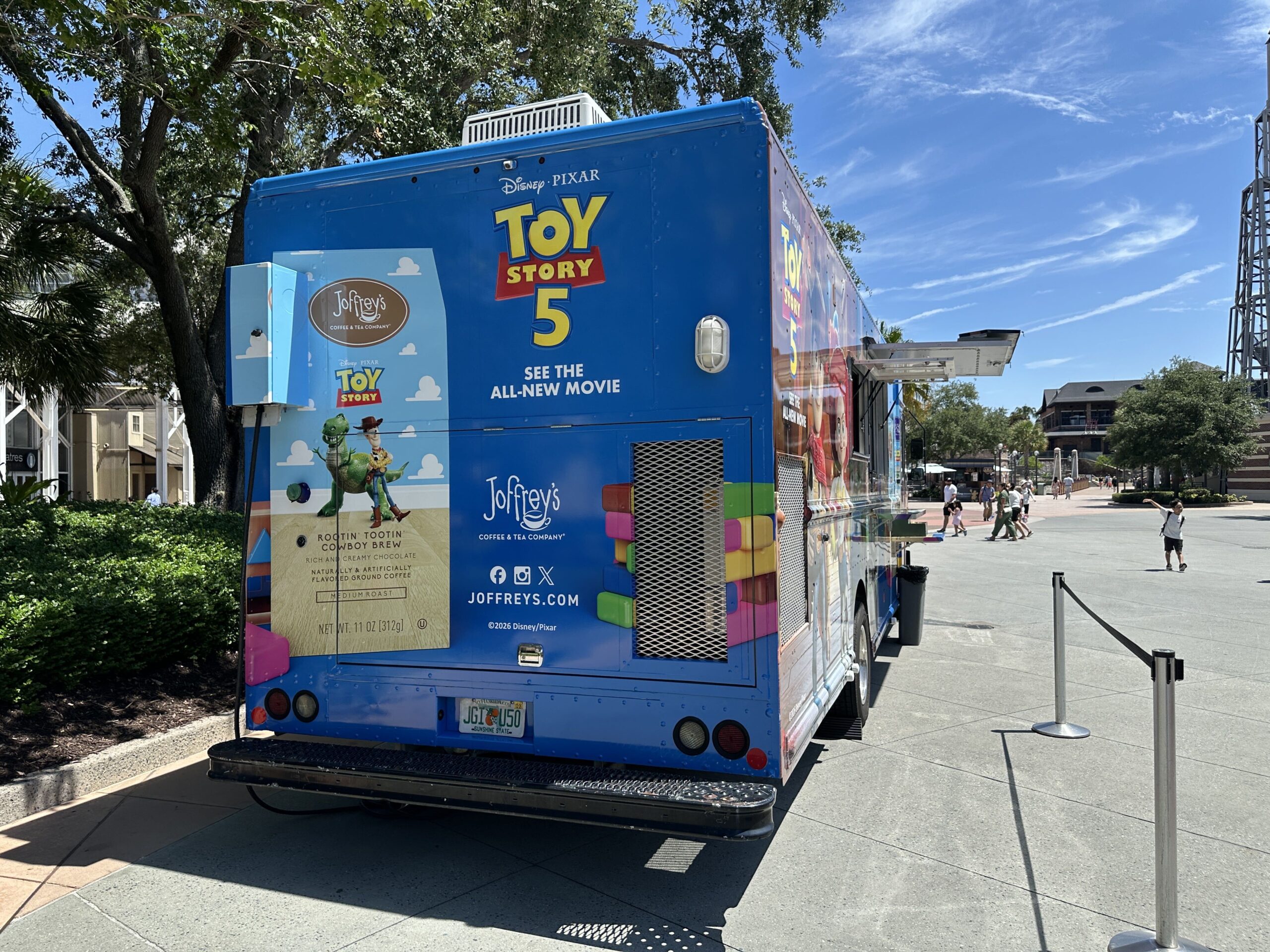 The back of the truck continues the theme with an oversized image of Joffrey's Rootin' Tootin' Cowboy Brew. This Joffrey's coffee imagery has Rex and Woody on it.