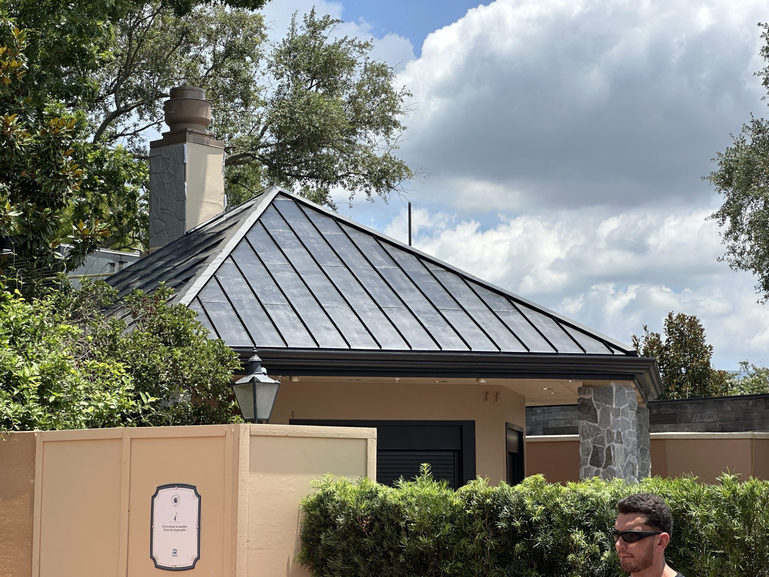 It seems at least two of the chimney's sides have gotten the grey stonework look so far. We can't be sure whether the back has been textured or not yet, but the front-facing side has yet to be done.