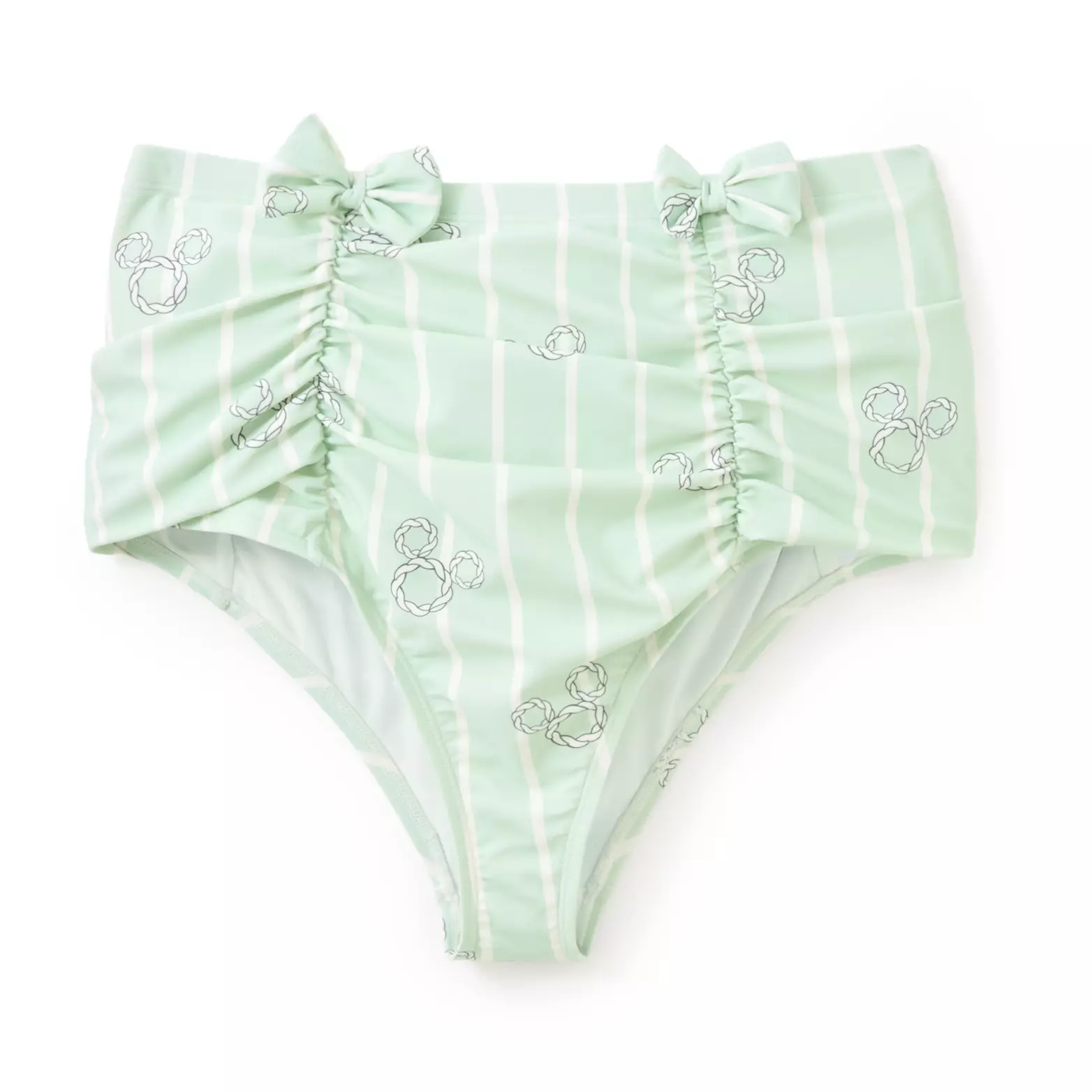These swimsuit bottoms match the top above. There are two bows at the top of this design, which also has cinching on either hip.
