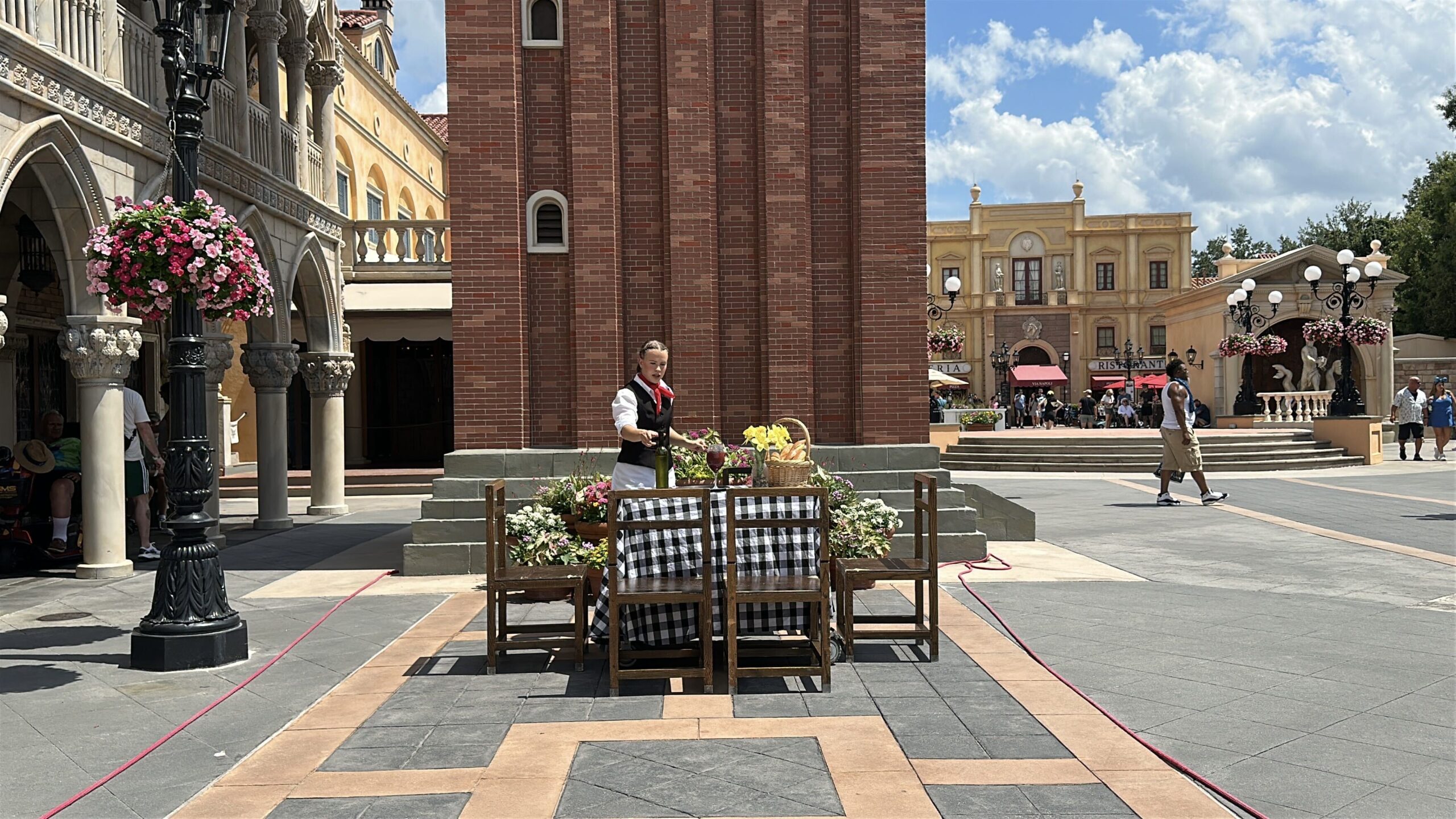The Acrobatico balancing act originally from EPCOT's France pavilion is currently performing in the Italy pavilion, apparently as a temporary replacement for master juggler Sergio.