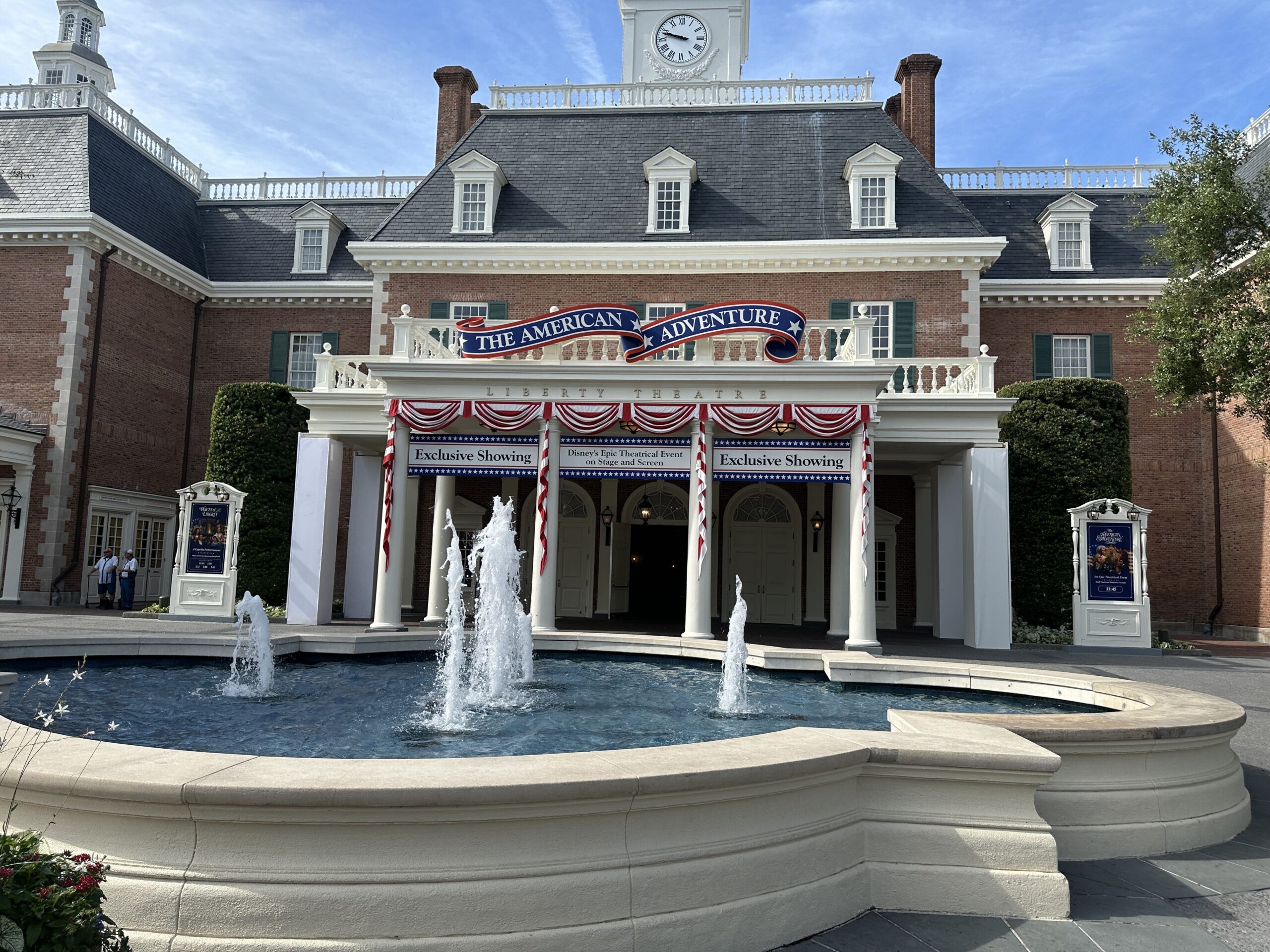 American Adventure at EPCOT Preparing for 250th Anniversary Decorations