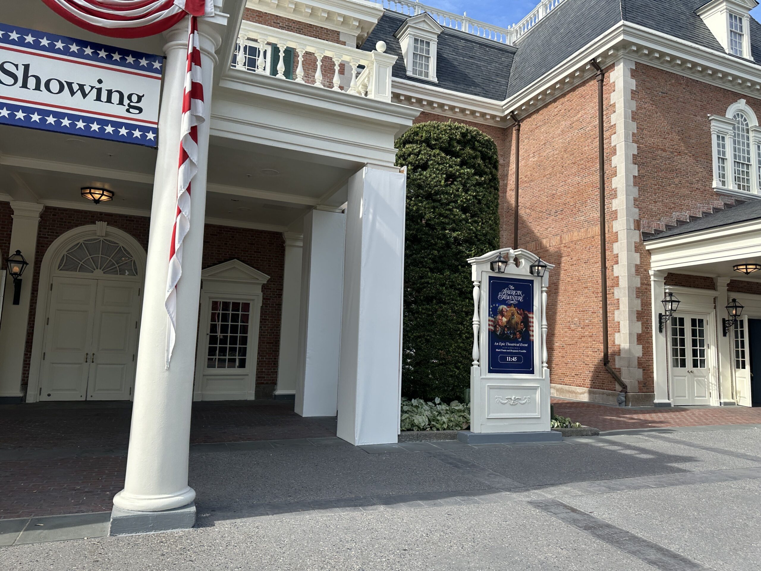 American Adventure at EPCOT Preparing for 250th Anniversary Decorations