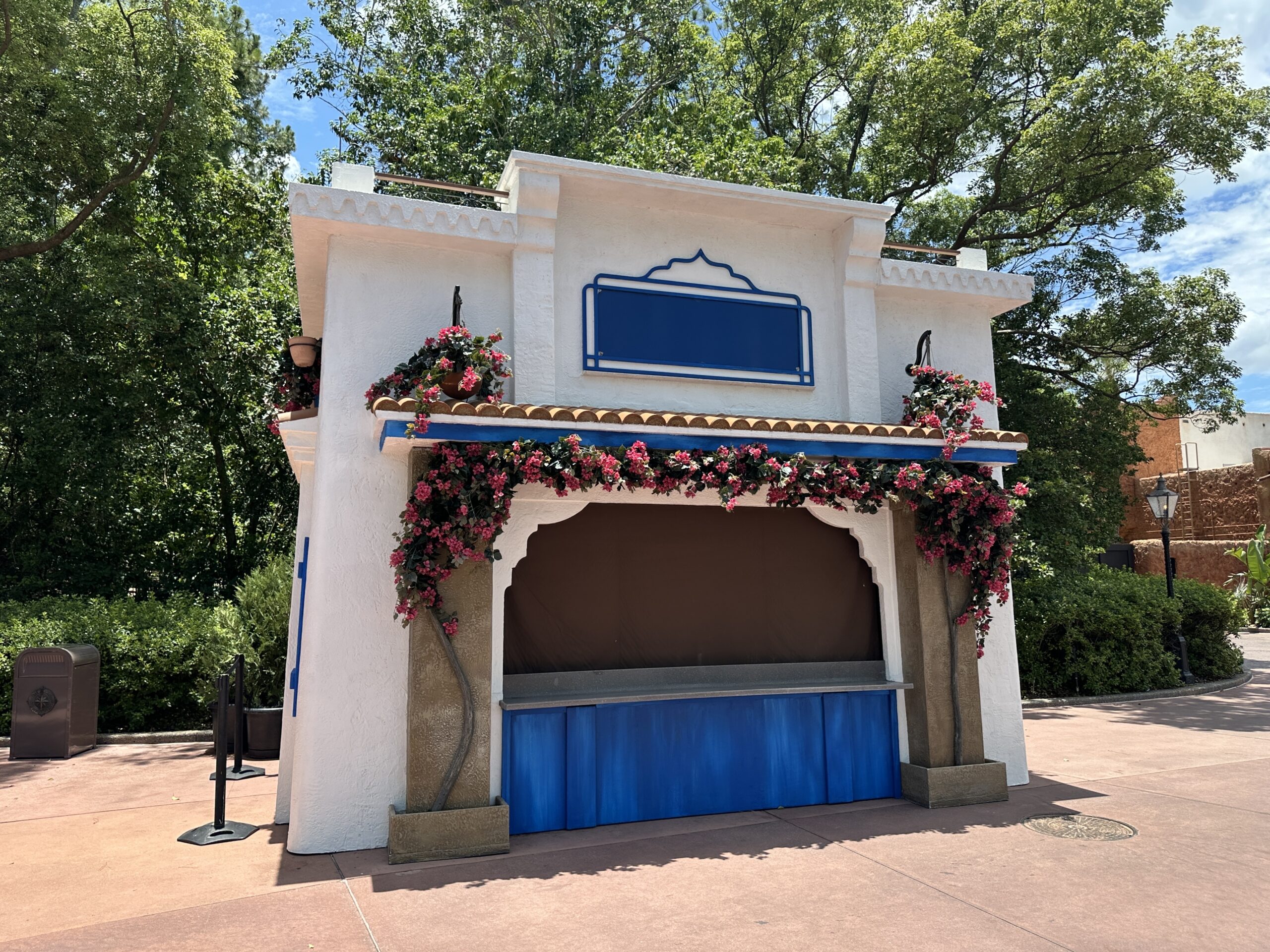 Near Morocco is a booth representing Greece. Though the booths are in place and some have decorations, signs haven't been installed yet.