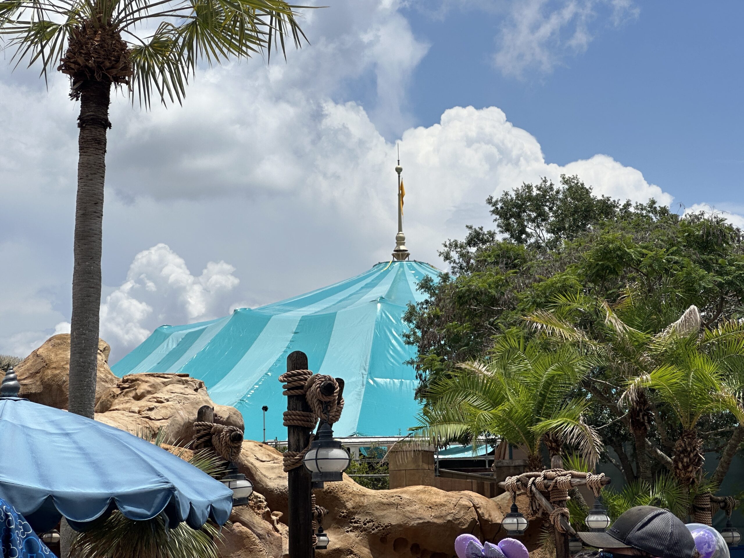 Crews have installed a new tent roof on Big Top Souvenirs in Magic Kingdom and are getting Pete's Silly Sideshow ready for an imminent reopening.