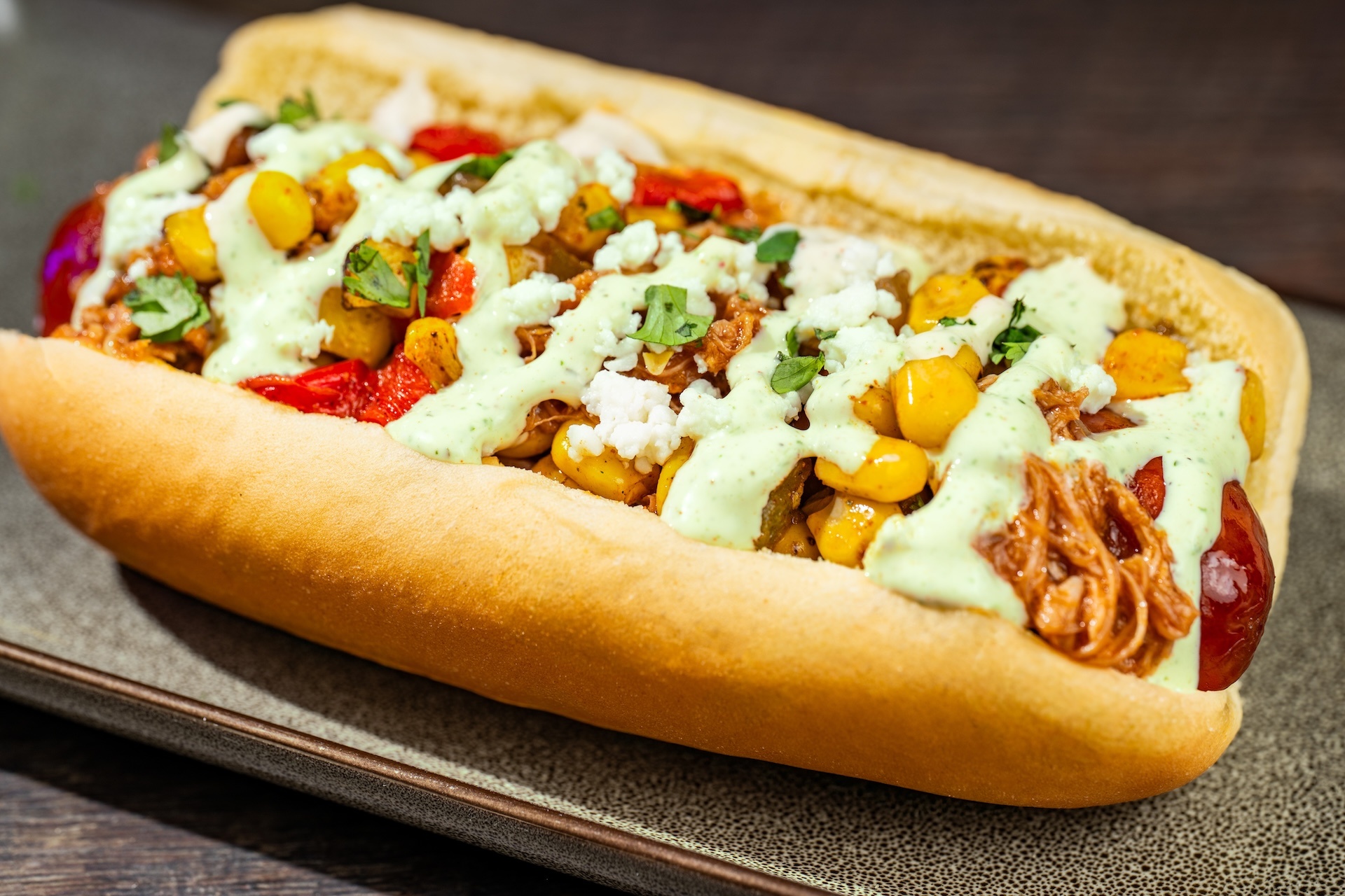 Chipotle Barbecue Pork and Street Corn Hot Dog