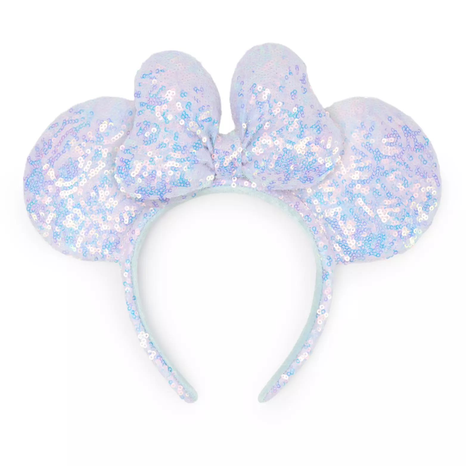 Said to be like "cotton candy" by the Disney Store, this ear headband is covered in sequins that give a lavender or pink ombré shine depending on how the light hits them. The bow and each ear are completely covered in sequins.