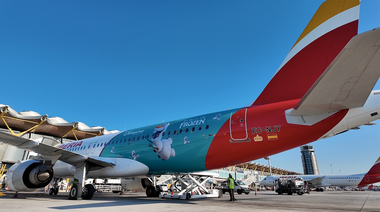 Iberia airlines has launched a Disney Adventure World-themed Airbus A320 featuring Olaf and Buzz Lightyear.