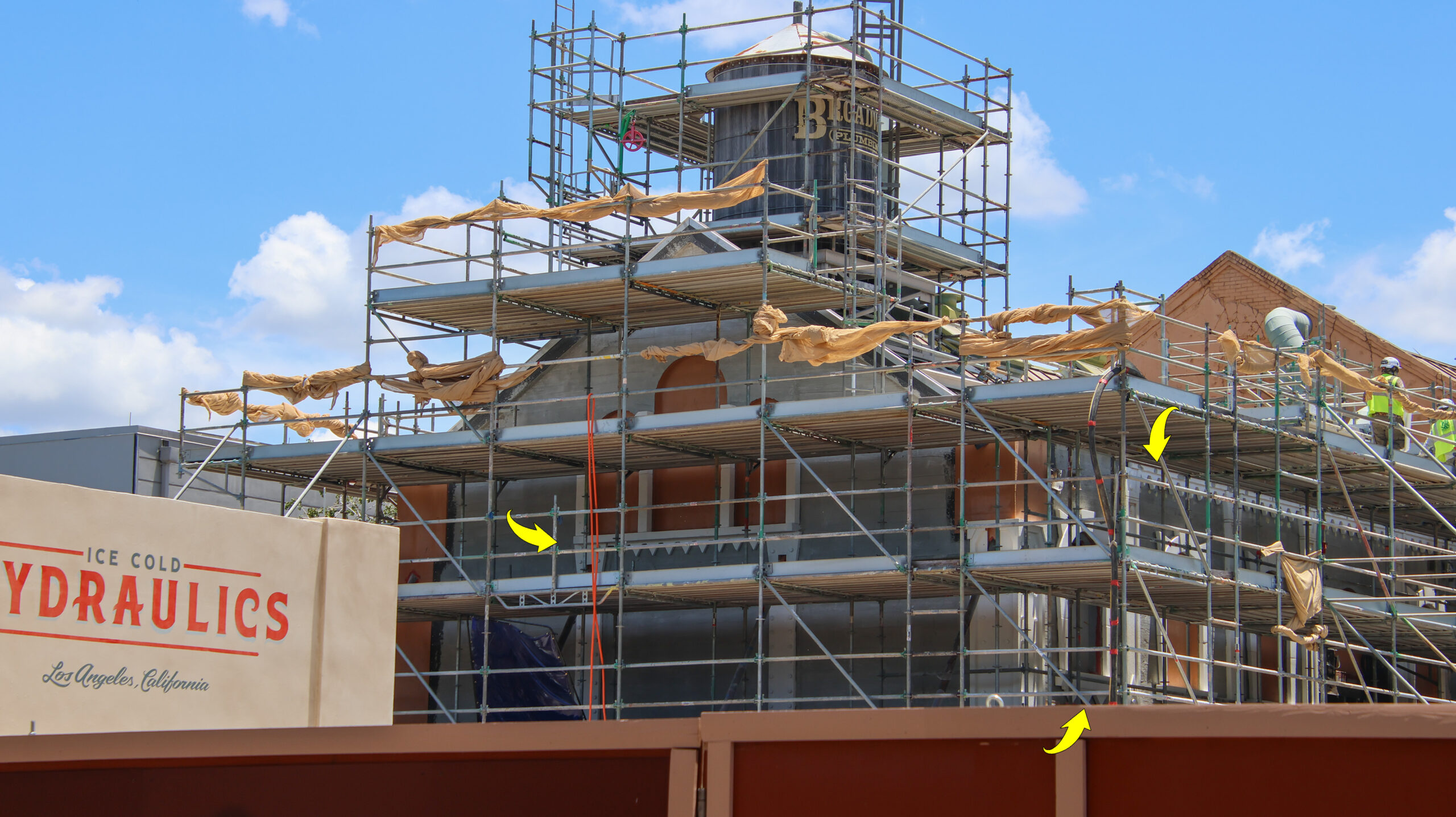 New close-up views reveal the monster-inspired details transforming buildings in the future Monstropolis land at Walt Disney World.