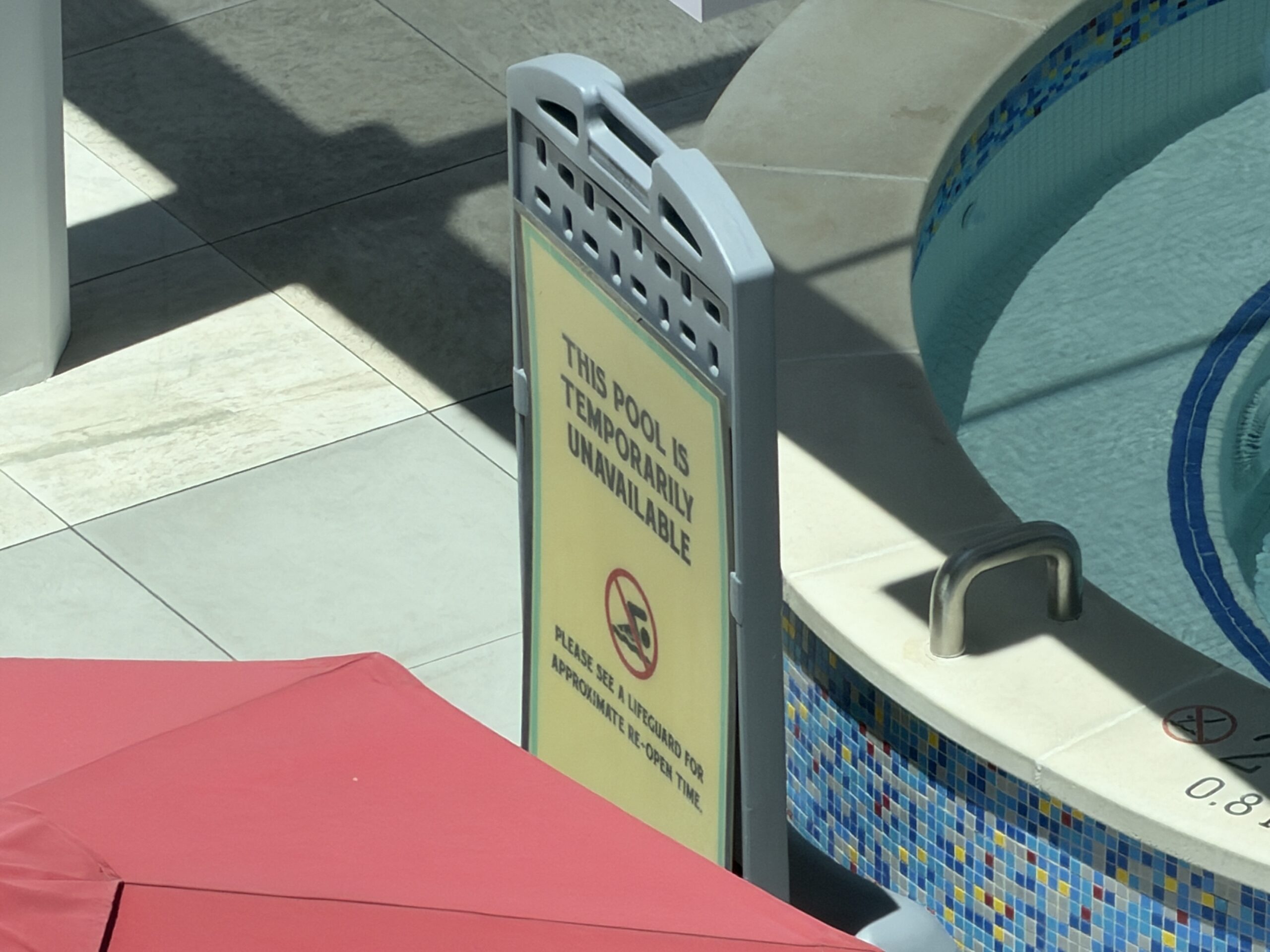 The construction walls are down around the hot tub at Pixar Place Hotel, though the whirlpool still appears to be closed to guests.