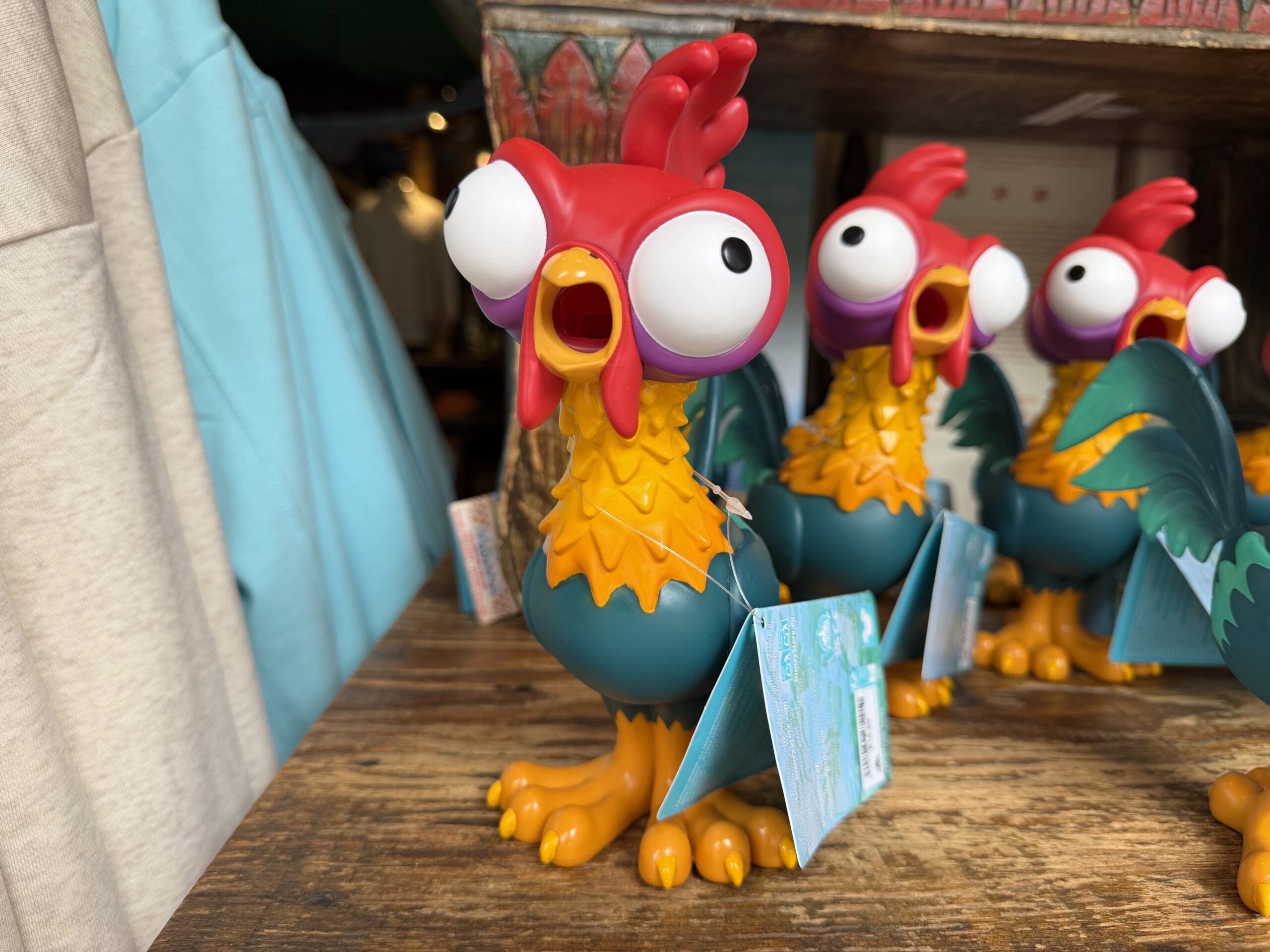 Heihei’s squawk is now immortalized with this rubber chicken toy. With mouth agape, if you squeeze Heihei’s mid-section, he lets out a loud “squaaaaaawk” in a rubber chicken-style sound.