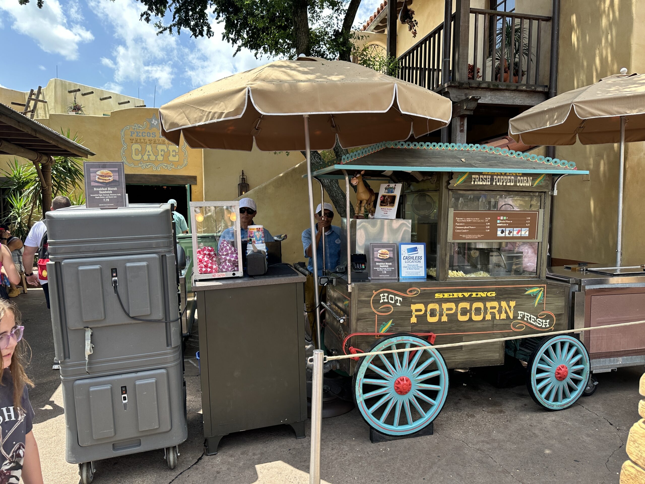 Meanwhile, there are two popcorn stands in new locations. You can find one near the Disney Vacation Club kiosk and the other by Pecos Bill Tall Tale Inn & Cafe.
