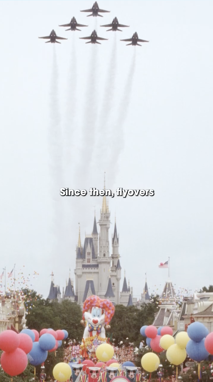 Disney Parks shared a new Instagram Reel looking back at the history of military flyovers at Disney Parks, from Disneyland’s opening day in 1955 to the ongoing America 250 celebration.